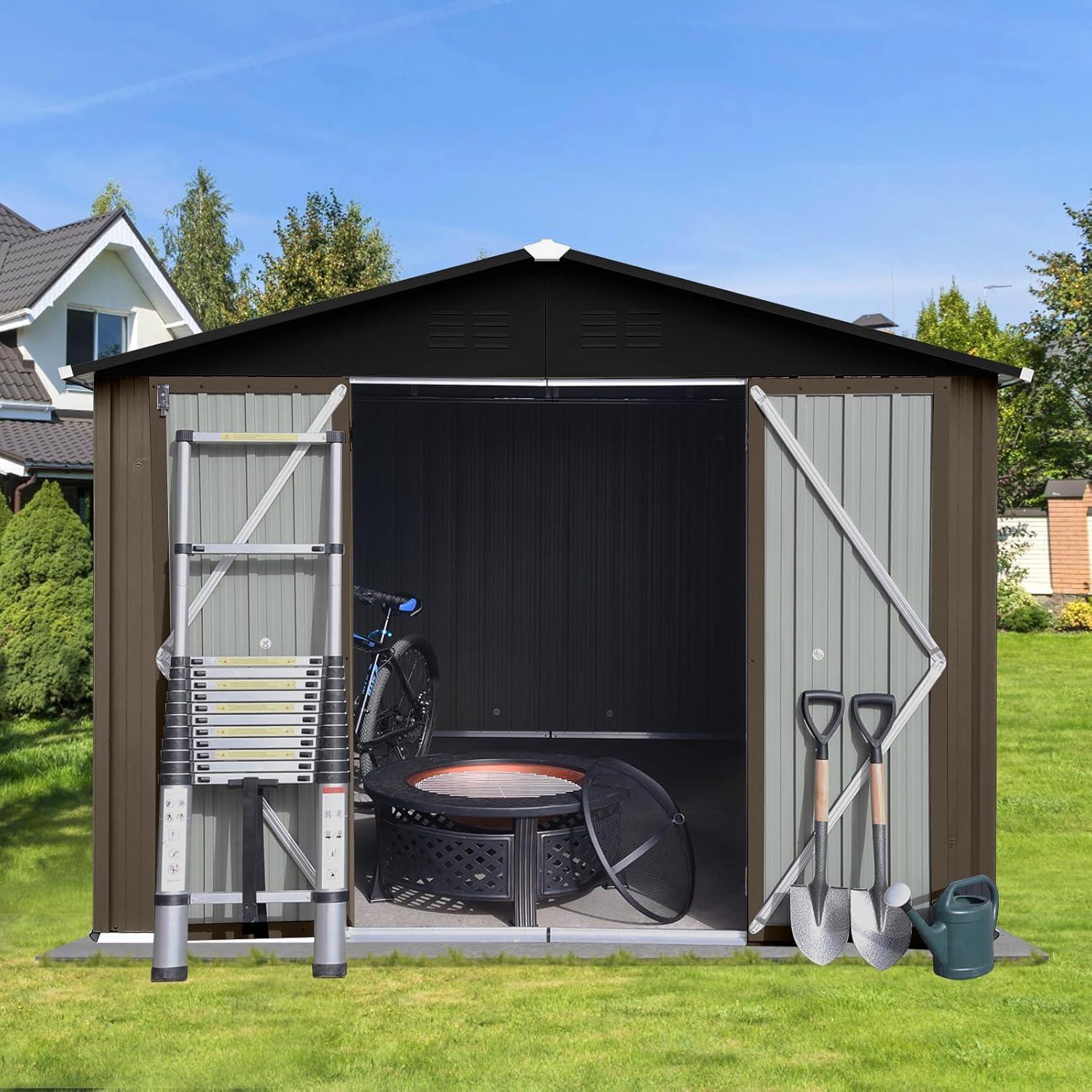 10x8 FT Brown and Black Aluminum Garden Storage Shed