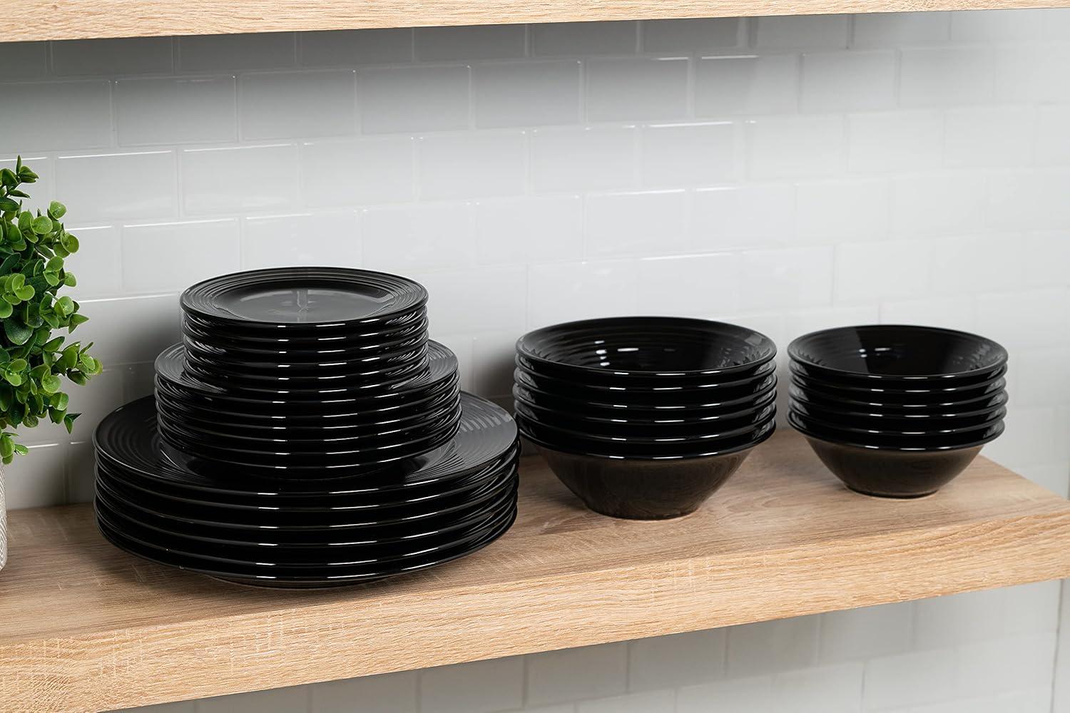 10 Strawberry Street Nova Black Round 62-Piece Stoneware Dinnerware Set, Service for 6