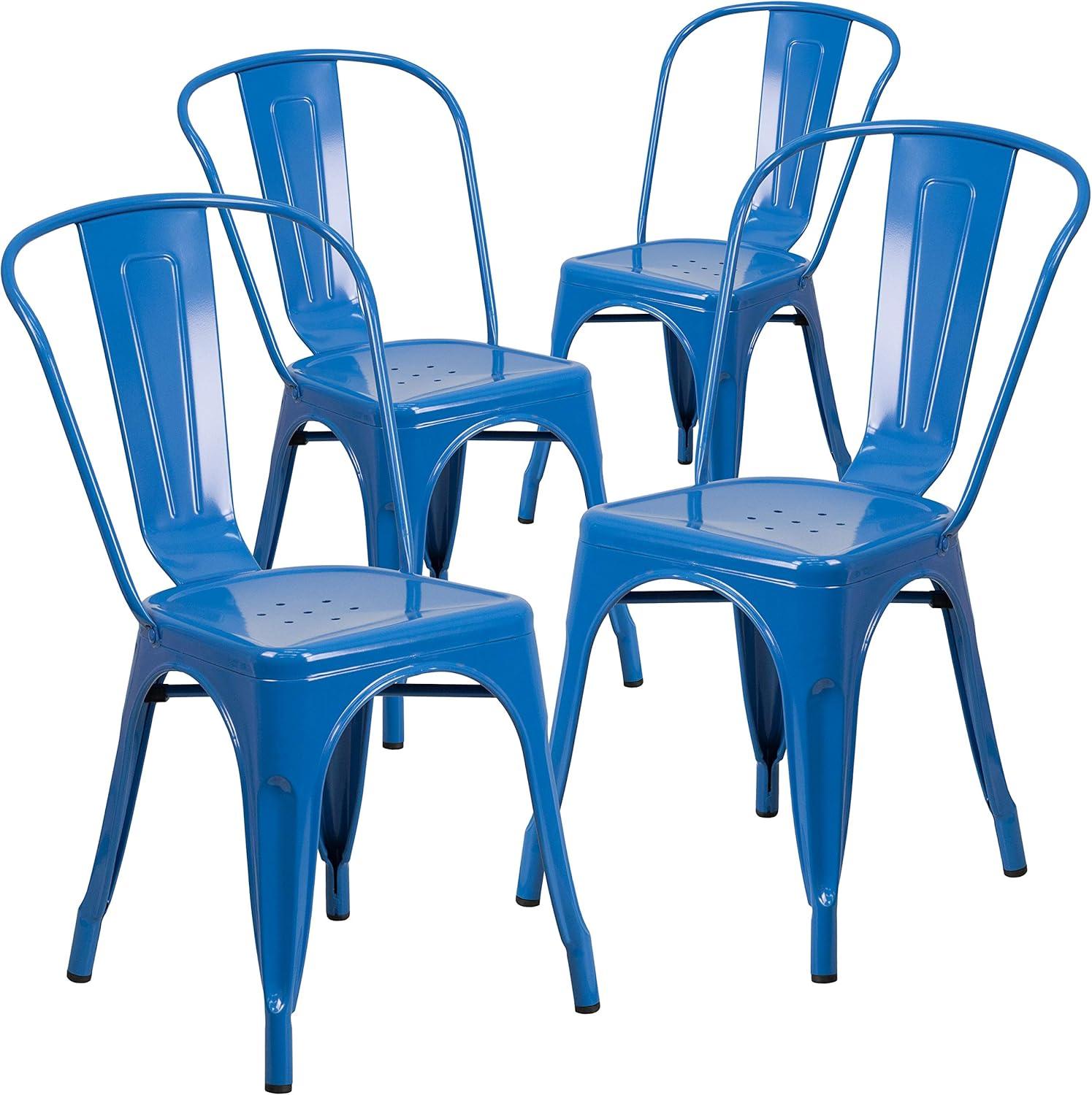 Flash Furniture Hucheson Metal Indoor-Outdoor Stackable Chair - Restaurant Chair - Bistro Chair (Set of 4)