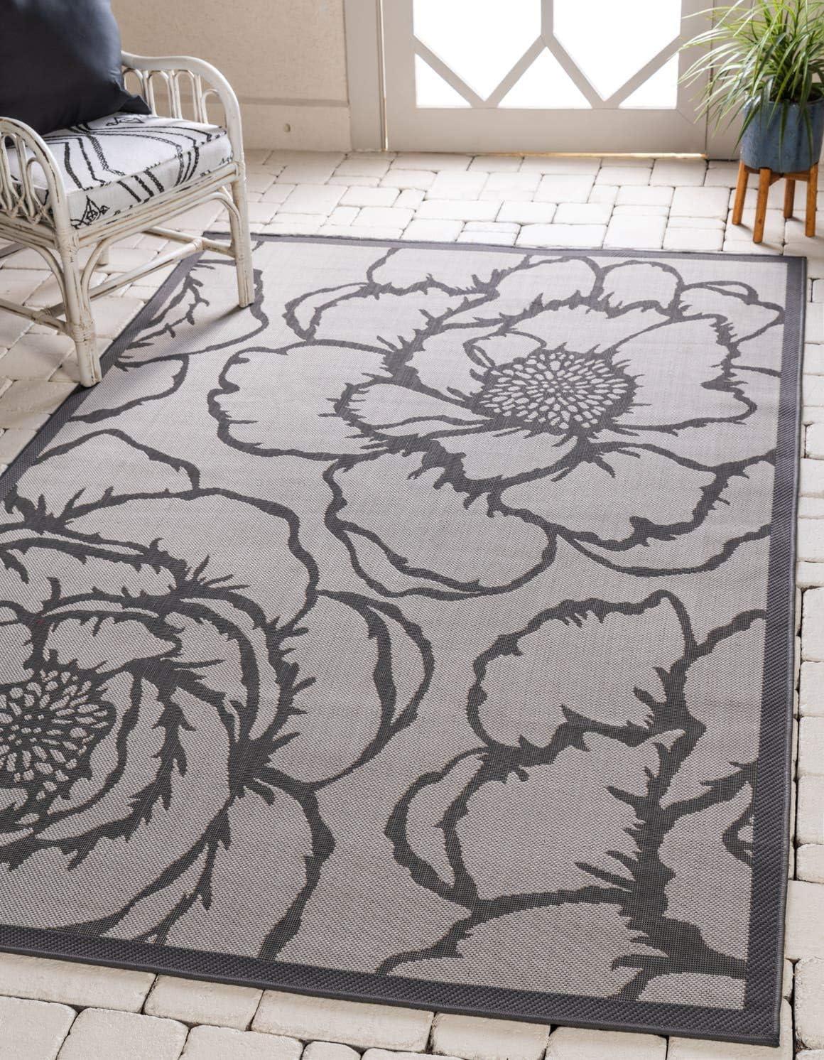 Gray Rectangular Stain-Resistant Synthetic Outdoor Rug, 3x5 ft