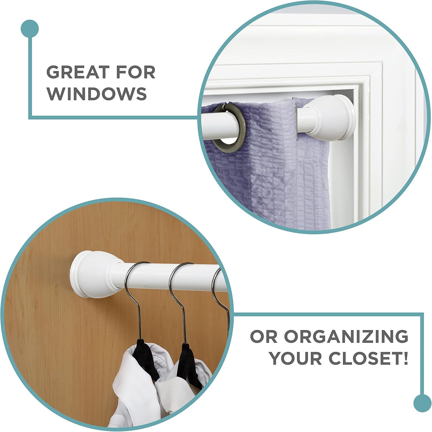 Zenna Home Rustproof Adjustable Tension Shower Curtain Rod, Adjusts from 26 to 76 Inches to Fit in Most Tubs and Showers, No Drilling Shower Rod, White