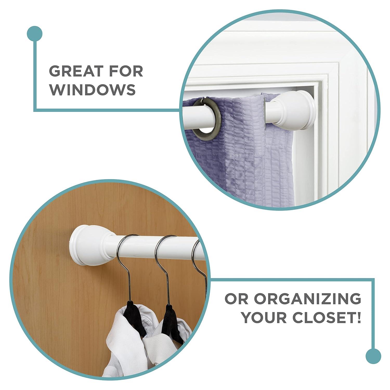 Zenna Home Rustproof Adjustable Tension Shower Curtain Rod, Adjusts from 26 to 76 Inches to Fit in Most Tubs and Showers, No Drilling Shower Rod, White