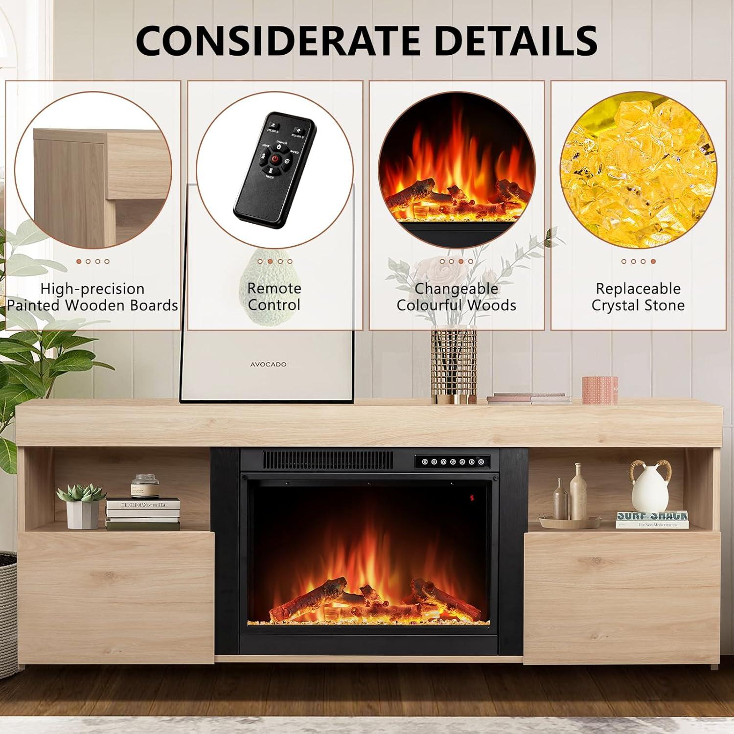 COWSAR COWSAR TV Stand for TVs up to 60" with Electric Fireplace with Remote Control,Adjustable Real 3d Flame Brightness