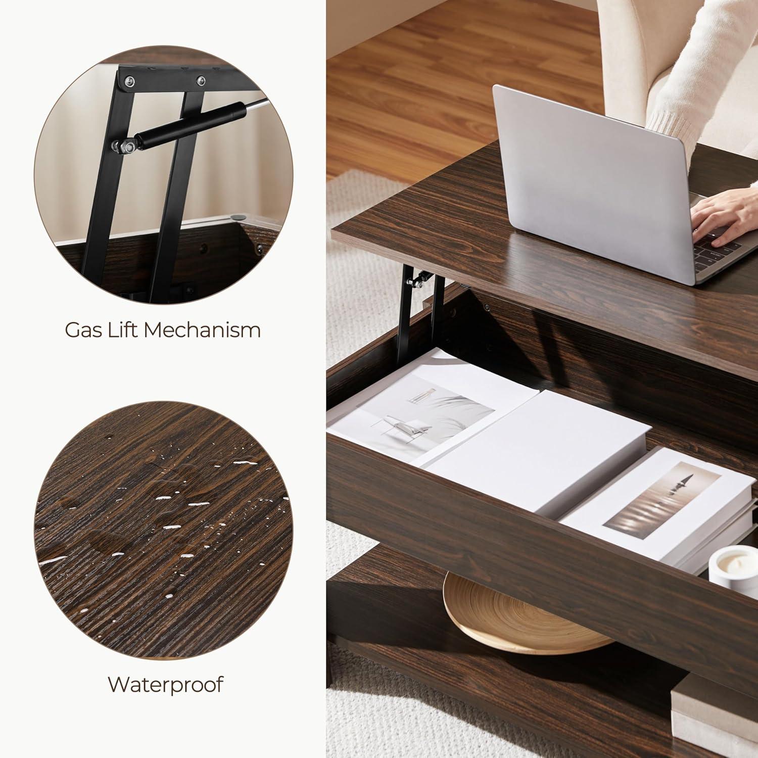 Yaheetech 39in Lift Top Coffee Table with Hidden Compartment and Open Shelf, Espresso