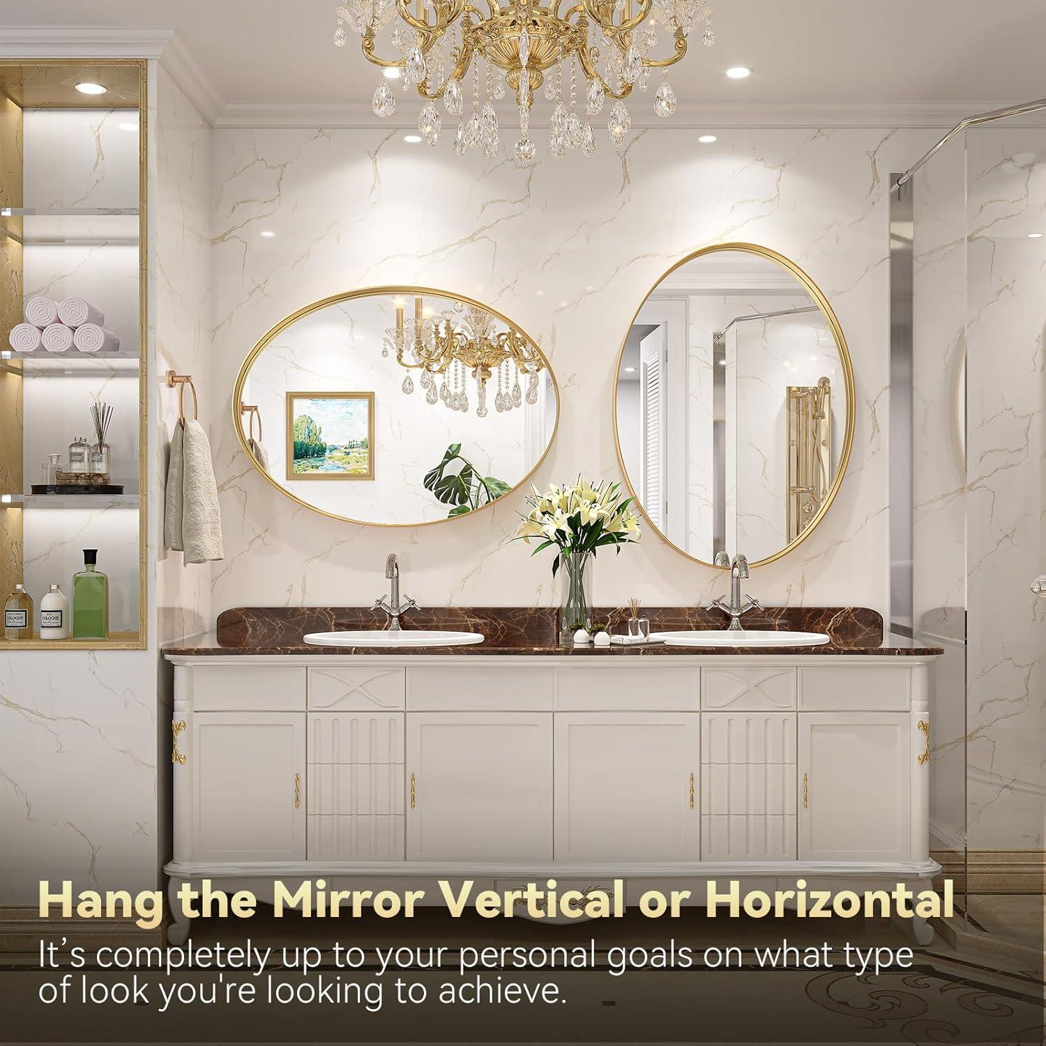 22"\u00d730" Gold Oval Mirror, Oval Bathroom Mirror for Wall, Vanity Mirror, Entryway, Living Room, Wall Mount Mirrors, Hangs Vertical or Horizontal