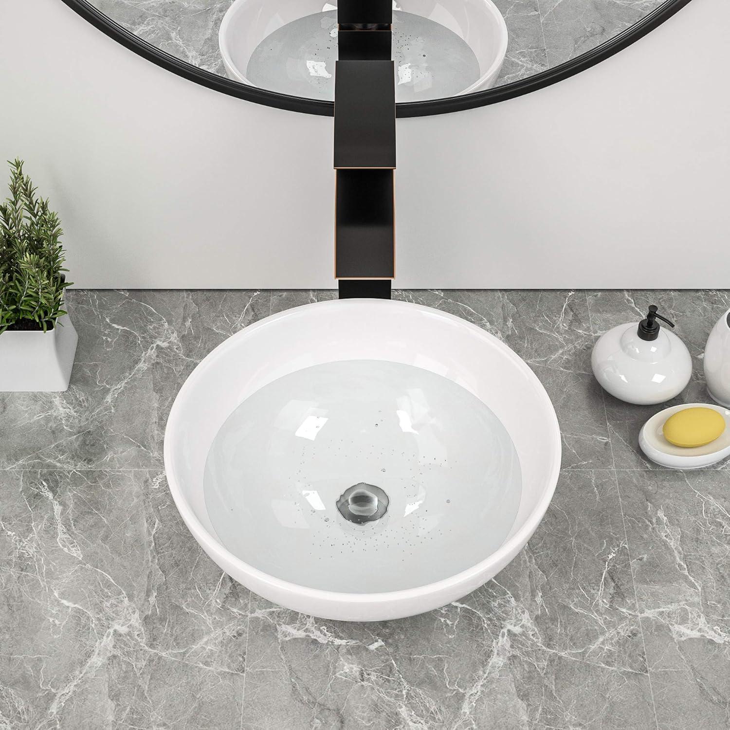 Mocoloo 13x13 Round Bowl Bathroom Modern White Above Counter Porcelain Ceramic Vessel Sink