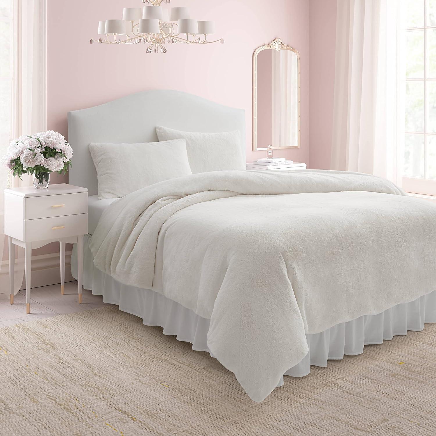 King Ivory Faux Fur Bedspread Cover Set