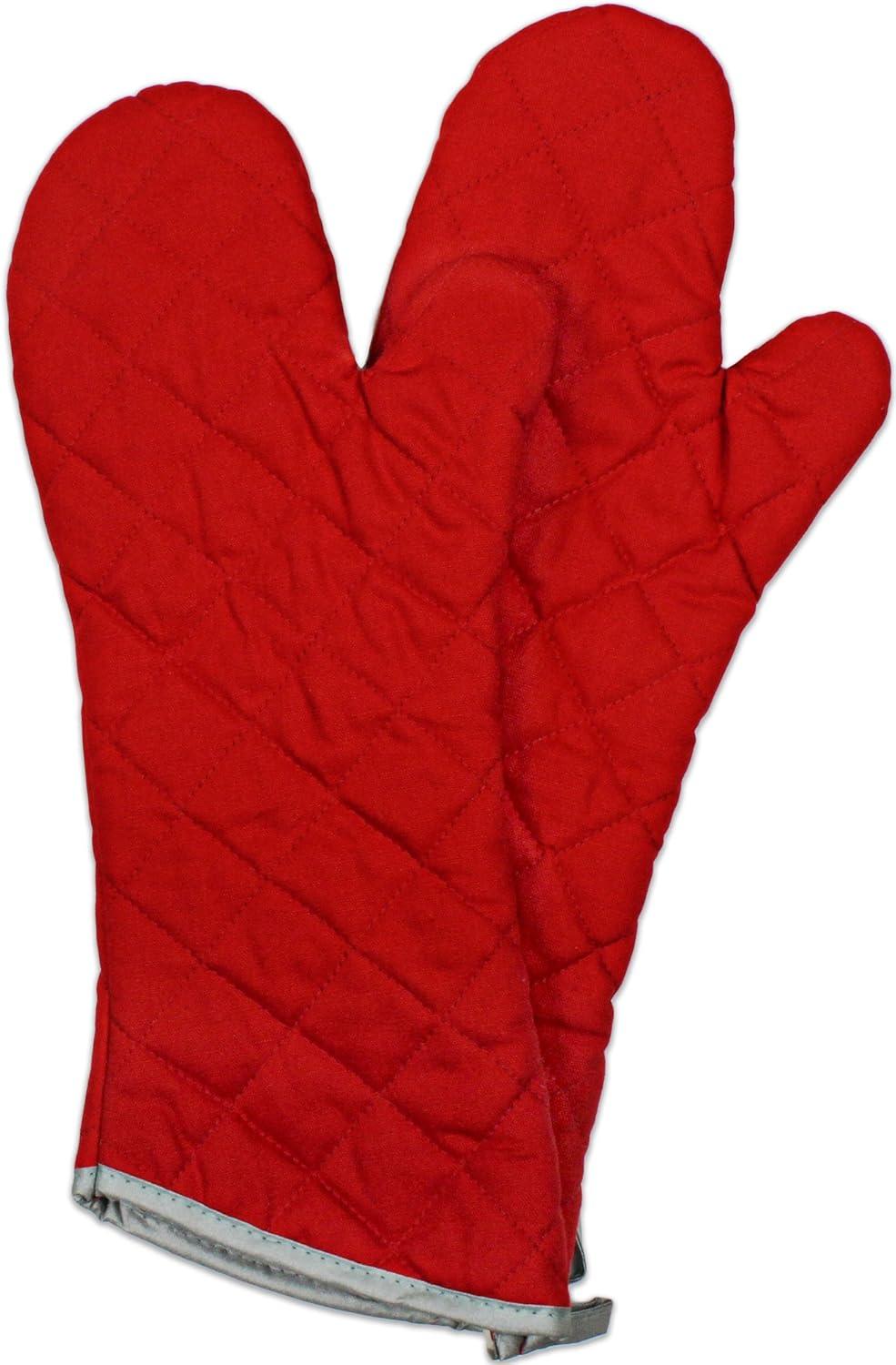 Red Flame Retardant Quilted Kitchen and BBQ Mitts, 17 Inches, 2-Pack