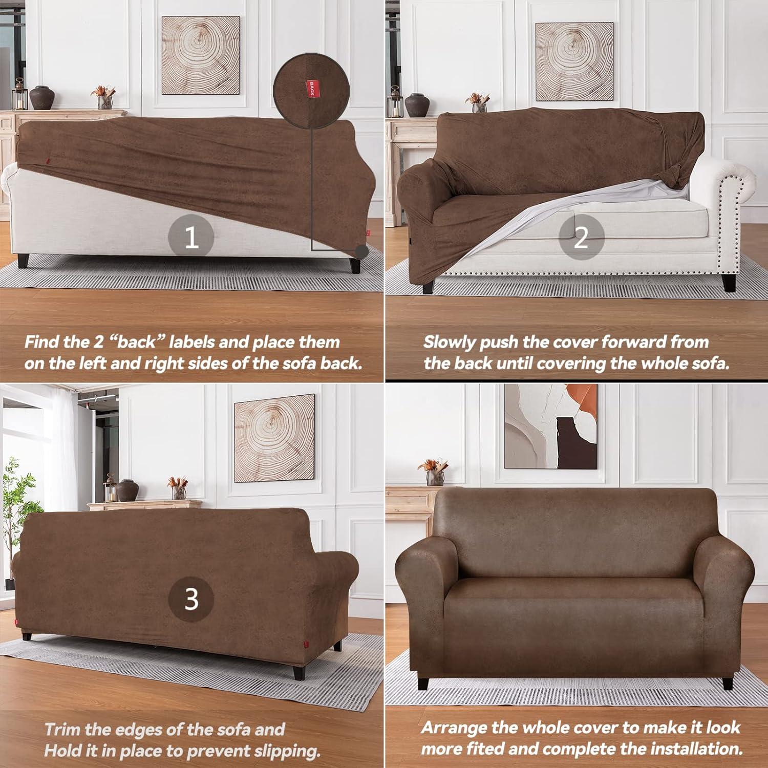 molasofa Loveseat Covers - Couch Cover for Leather Couches, Soft and Washable Loveseat Covers with Leather-Like Quality. Non-Pilling, Non-Slip 1-Piece Couch Cover for Pets and Kids (Dark Brown)