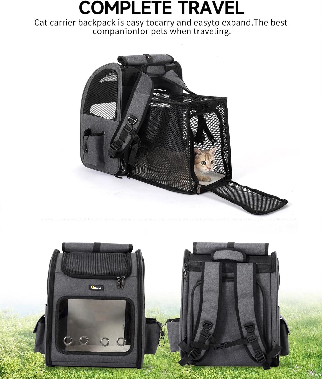 Cat Backpack Carrier, Small and Medium Dogs and Cats Bags,Expandable Pet Carrier Backpack,Airline Approved,Suitable for Hiking/Travel/Camping, Etc, Foldable, Easy to Carry (Grey-01)