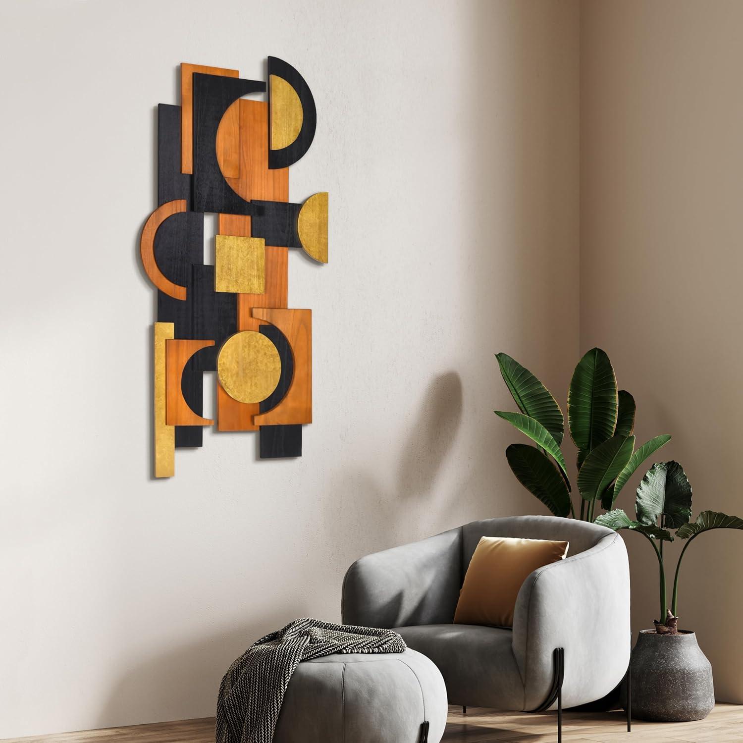 'Amber Embraces II' Hand Made & Hand Finished Dimensional Solid Paulownia Wood Abstracts Wall Art