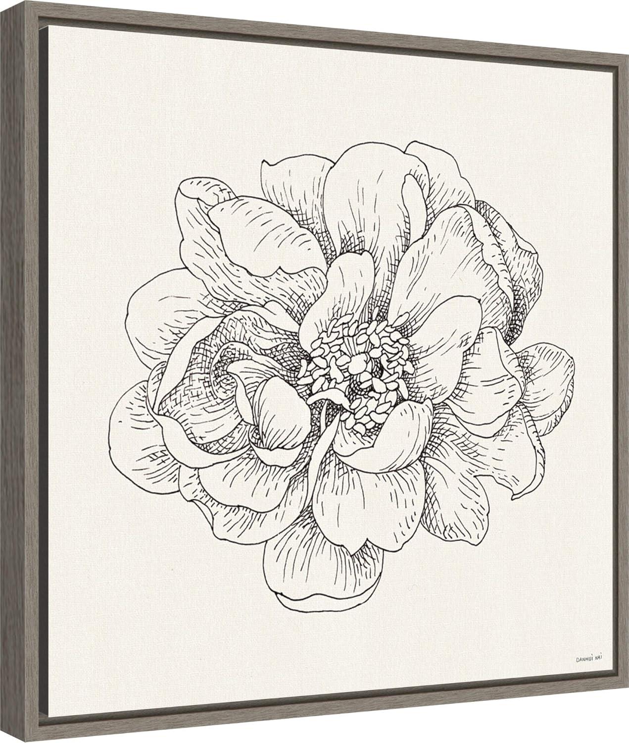 16" x 16" Pen and Ink Florals IV Framed Canvas Wall Art - Amanti Art: Modern Botanical Digital Art, Polystyrene Frame