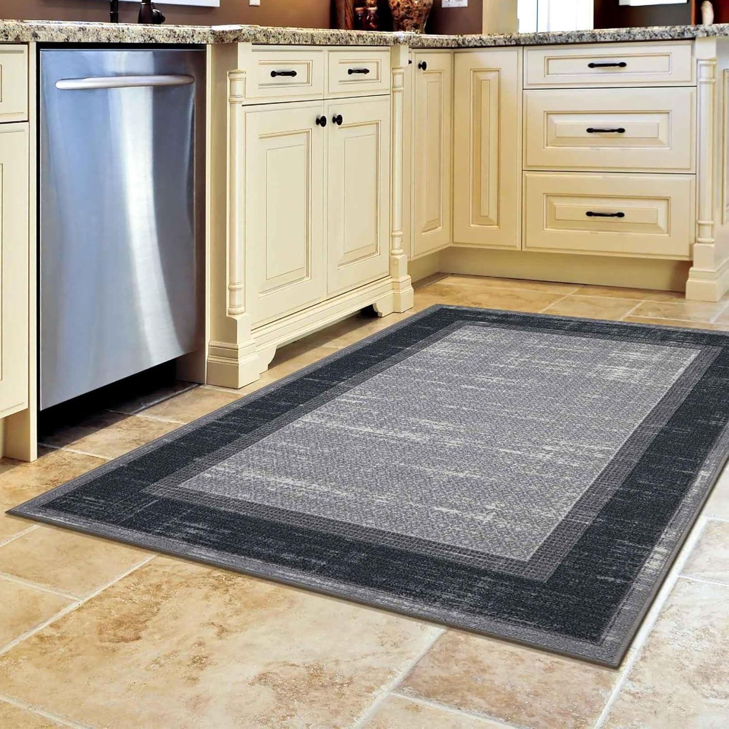 Machine Washable Non-Slip Bordered Area Rug For Living Room, Hallway Runner, Entryway Rug