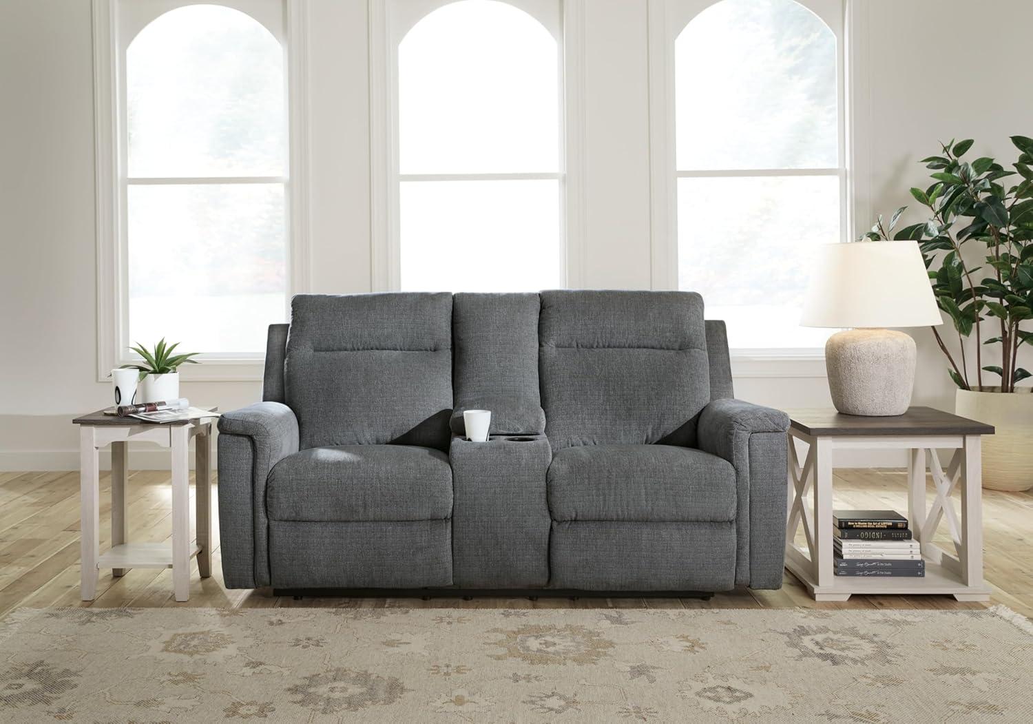 Ashley Furniture Barnsana Gray Power Reclining Loveseat with Console