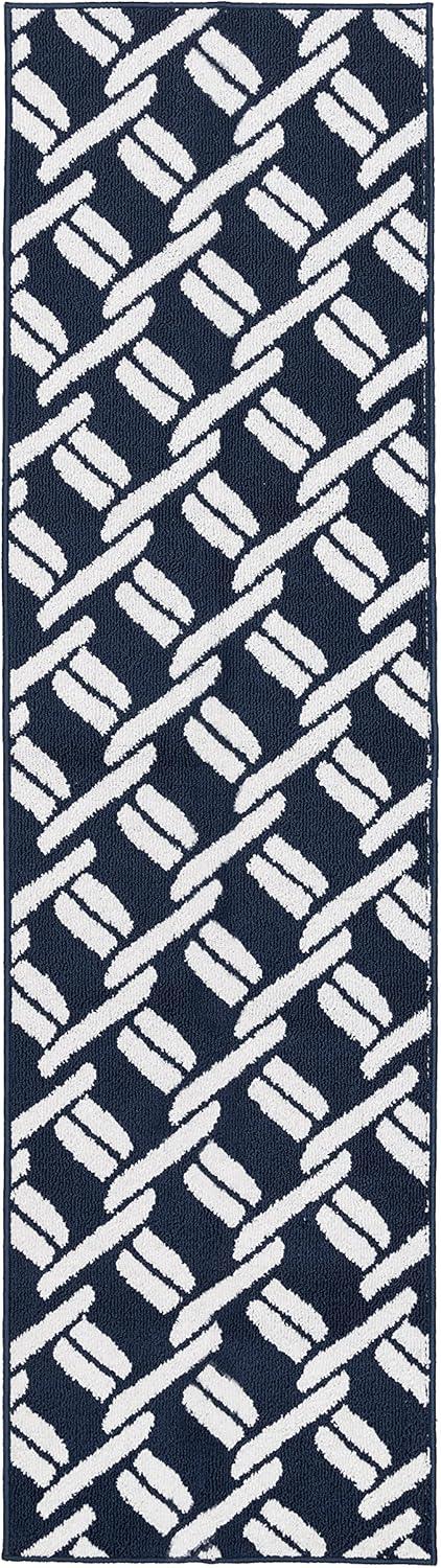 Nautica Tufted Runners Geometric Tufted All Loop Navy Runner & Accent Rugs