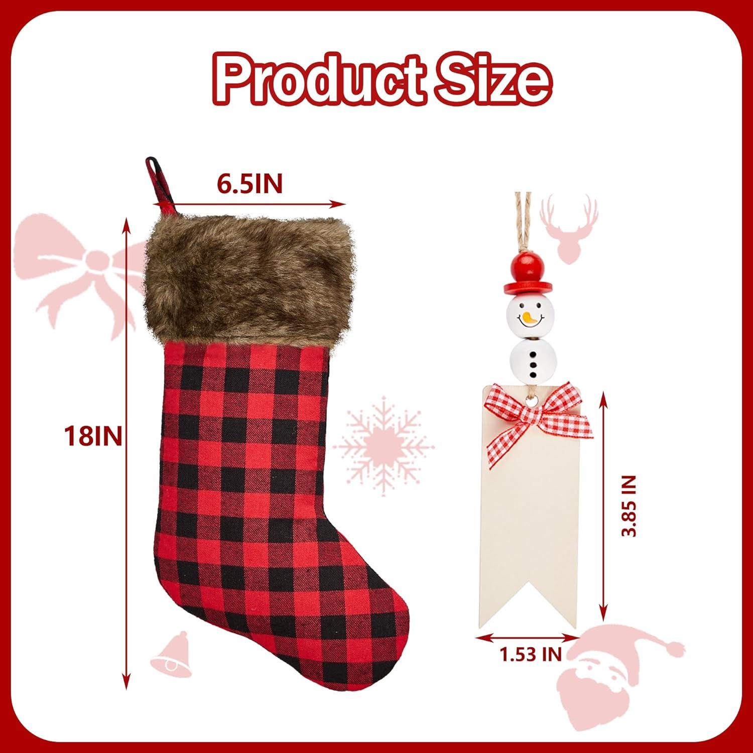 Chirstmas Stockings 3 Pack 18 Inch, Large Buffalo Plaid Xmas Stockings with Faux Fur Cuff, Country Rustic Holiday Indoor Decorations for Family