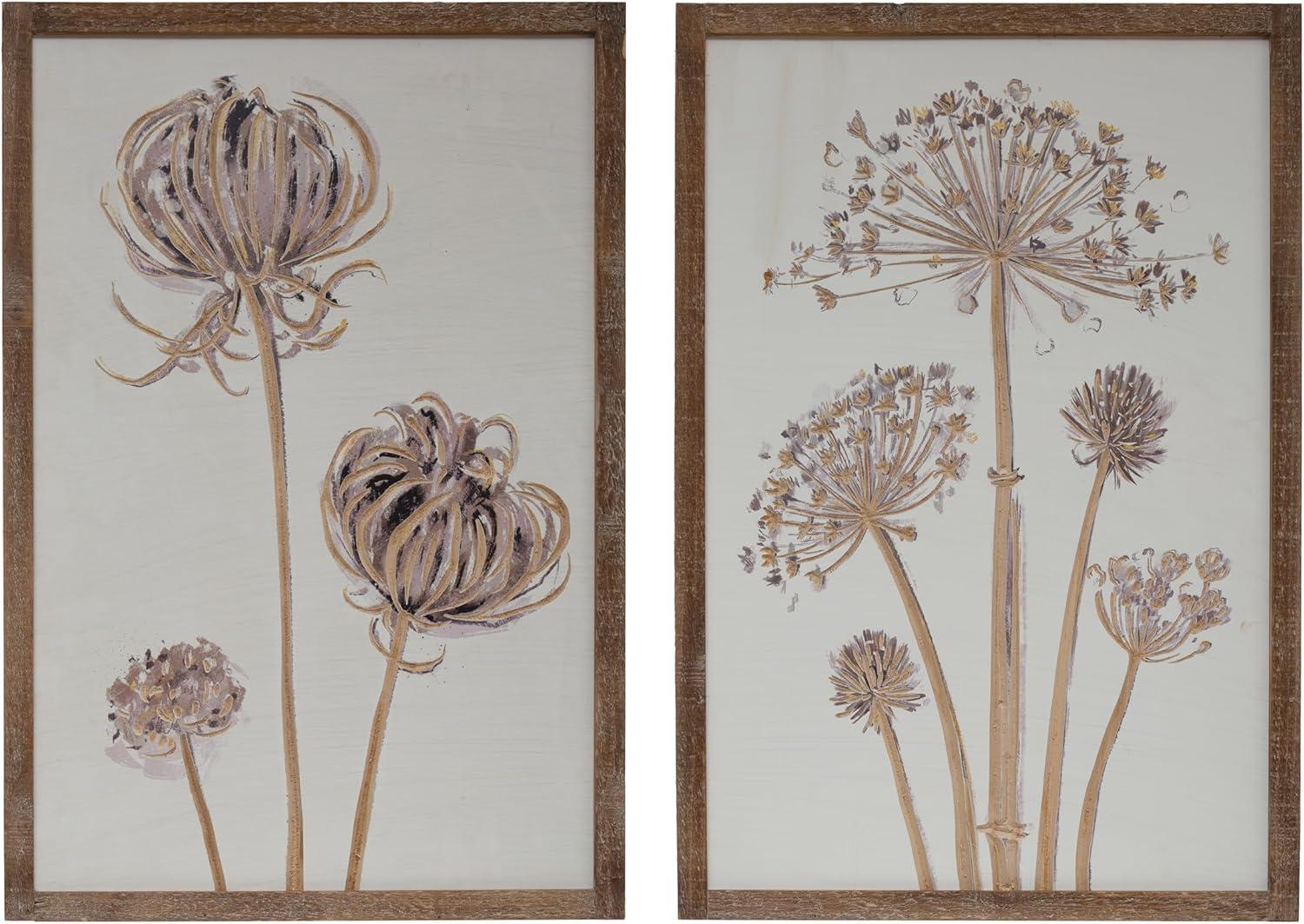 Storied Home (Set of 2) 20.25" x 30" Engraved Wood Wall Decor with Flower : Botanical Art, Vertical Display