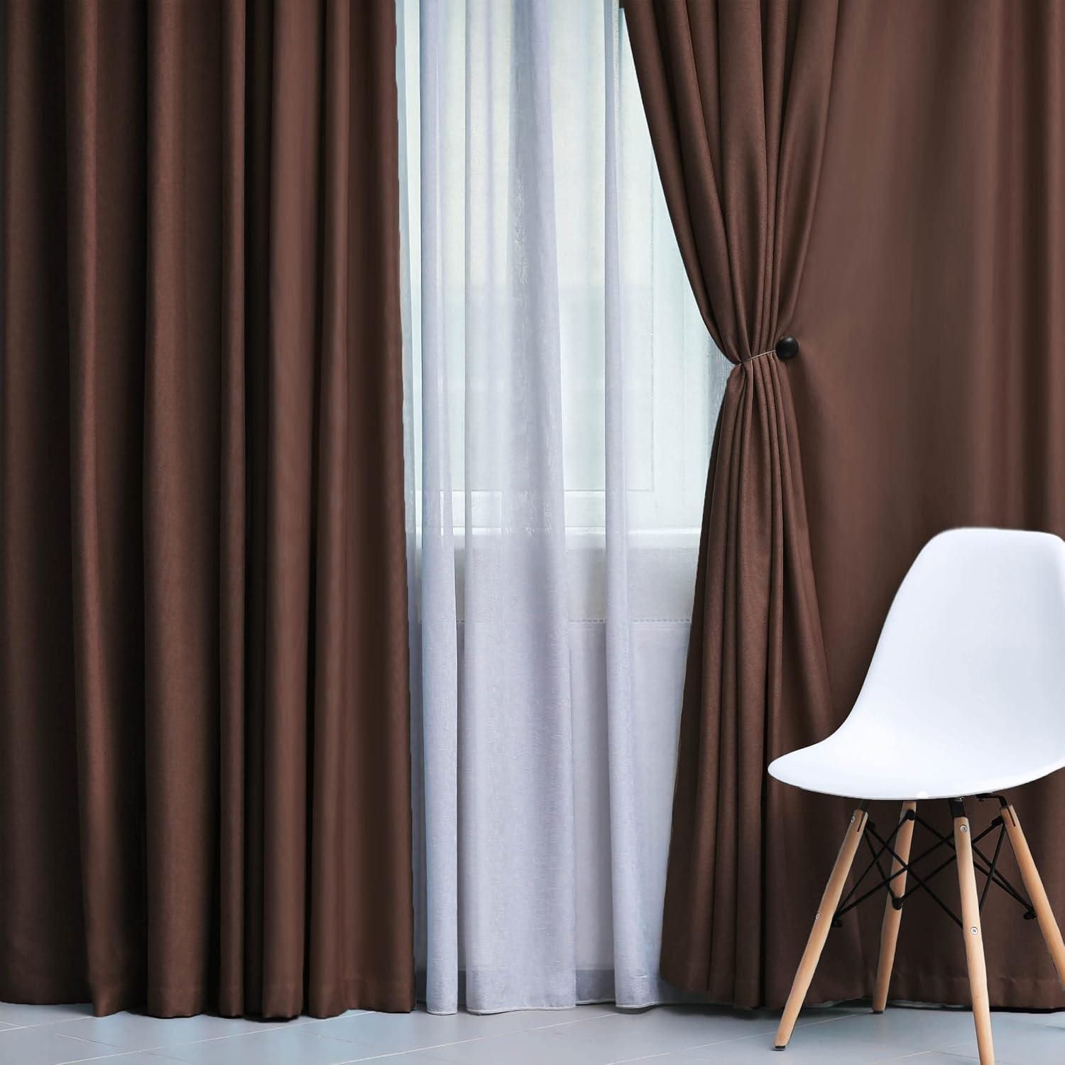 Classic Modern Solid Room Darkening Semi-Blackout Curtains, Grommets, Set of 2, 52"x84", Cappuccino - Blue Nile Mills