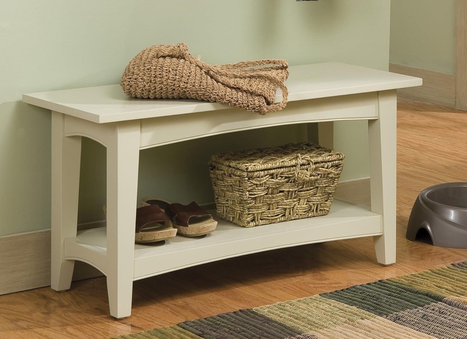 Shaker Cottage Bench with Shelf Sand - Alaterre Furniture: Hardwood Entryway Storage, Unupholstered Hallway Seat