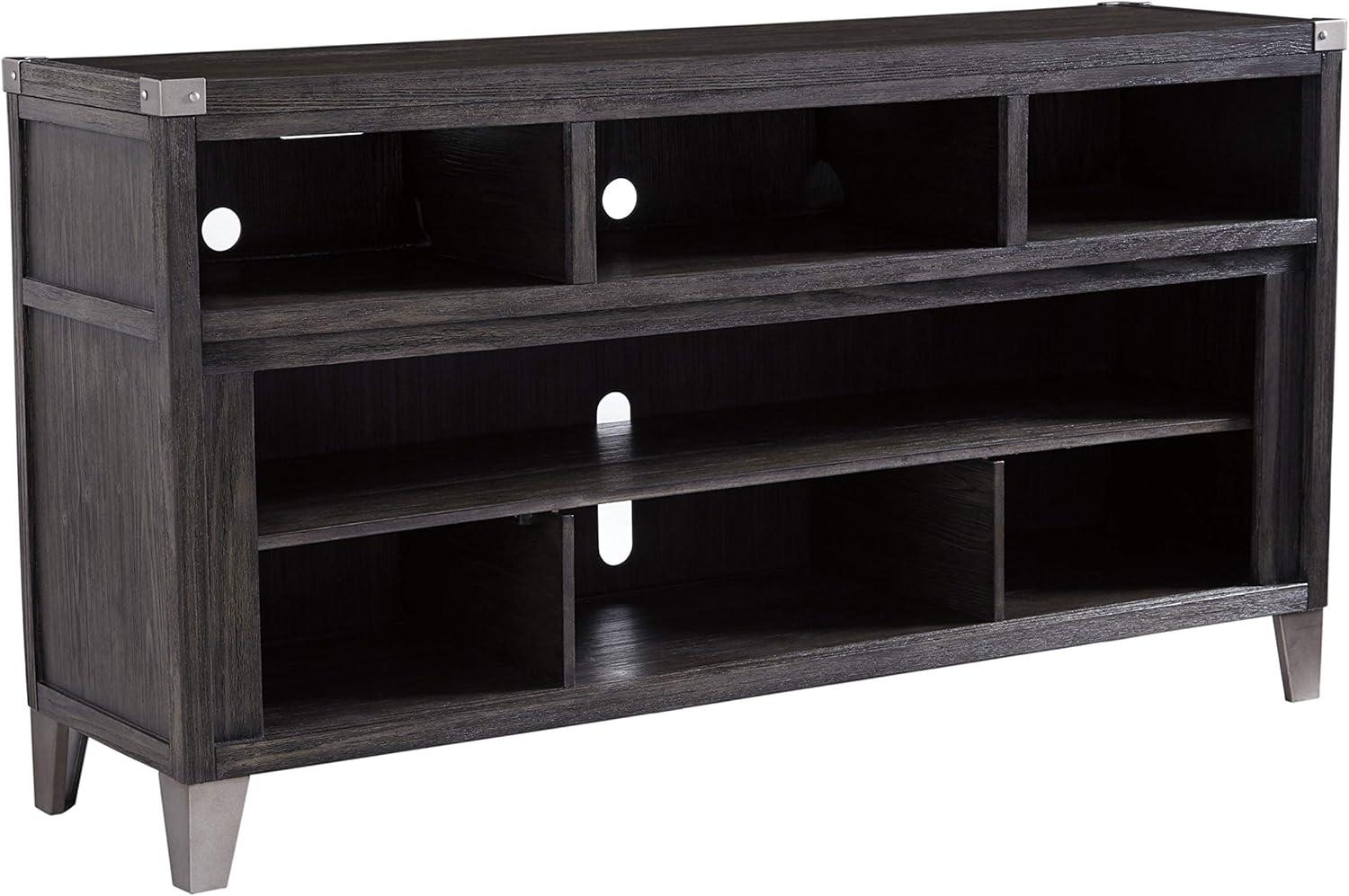 Signature Design by Ashley Todoe Fireplace TV Stand for TVs up to 70" Dark Gray: Mid-Century Modern, Wood Composite, Metal Hardware