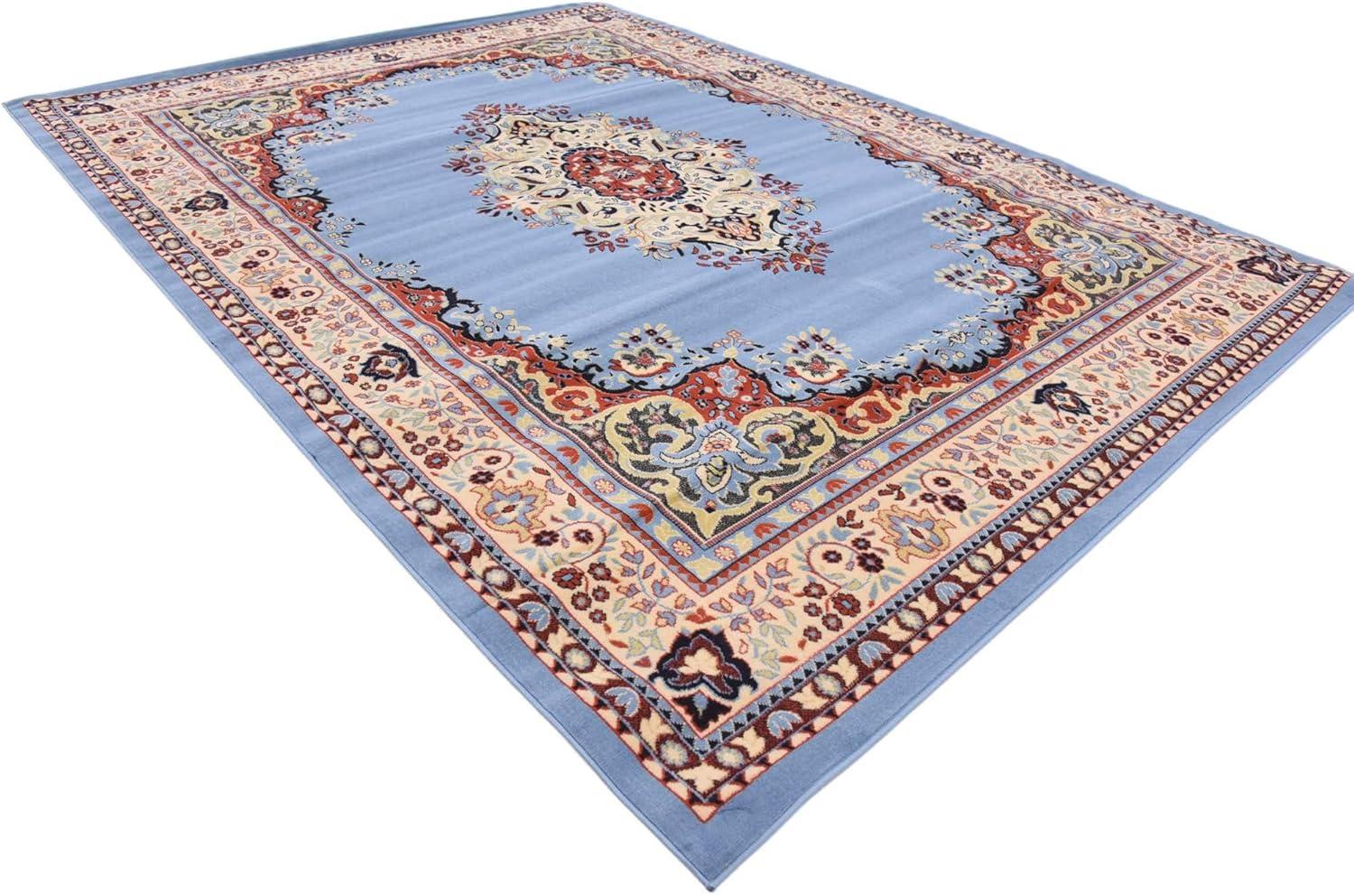 Light Blue Medallion Synthetic 9' x 12' Rectangular Rug