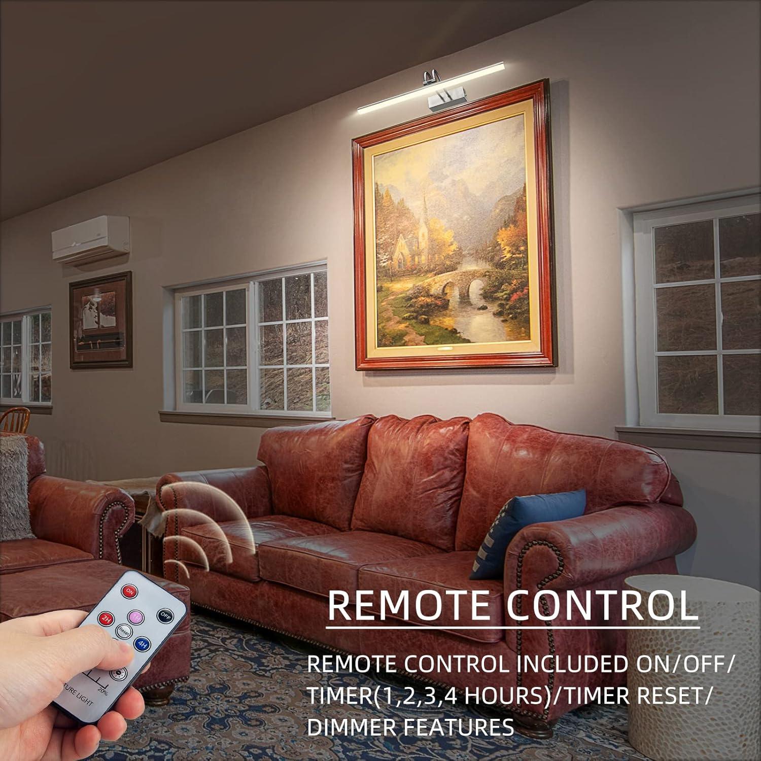 Picture Light,  Battery Operated Picture Lights For Paintings,Metal Remote Control Display Art Light With Timer And Dimmable For Wall Painting,Frame, Portrait, Dartboard-Brass