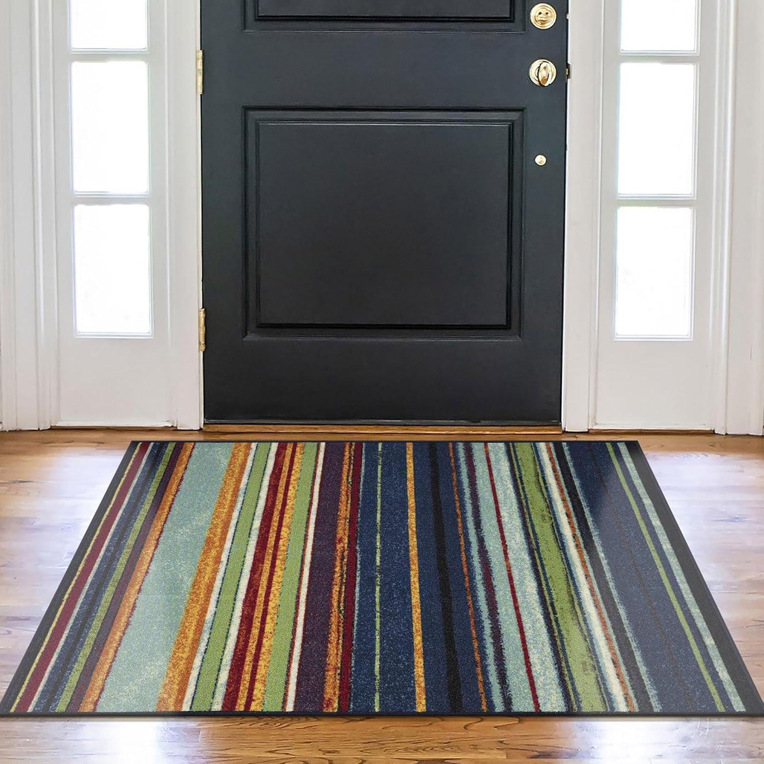 Machine Washable Non-Slip Vintage Striped Area Rug For Living Room, Hallway Runner, Entryway Rug