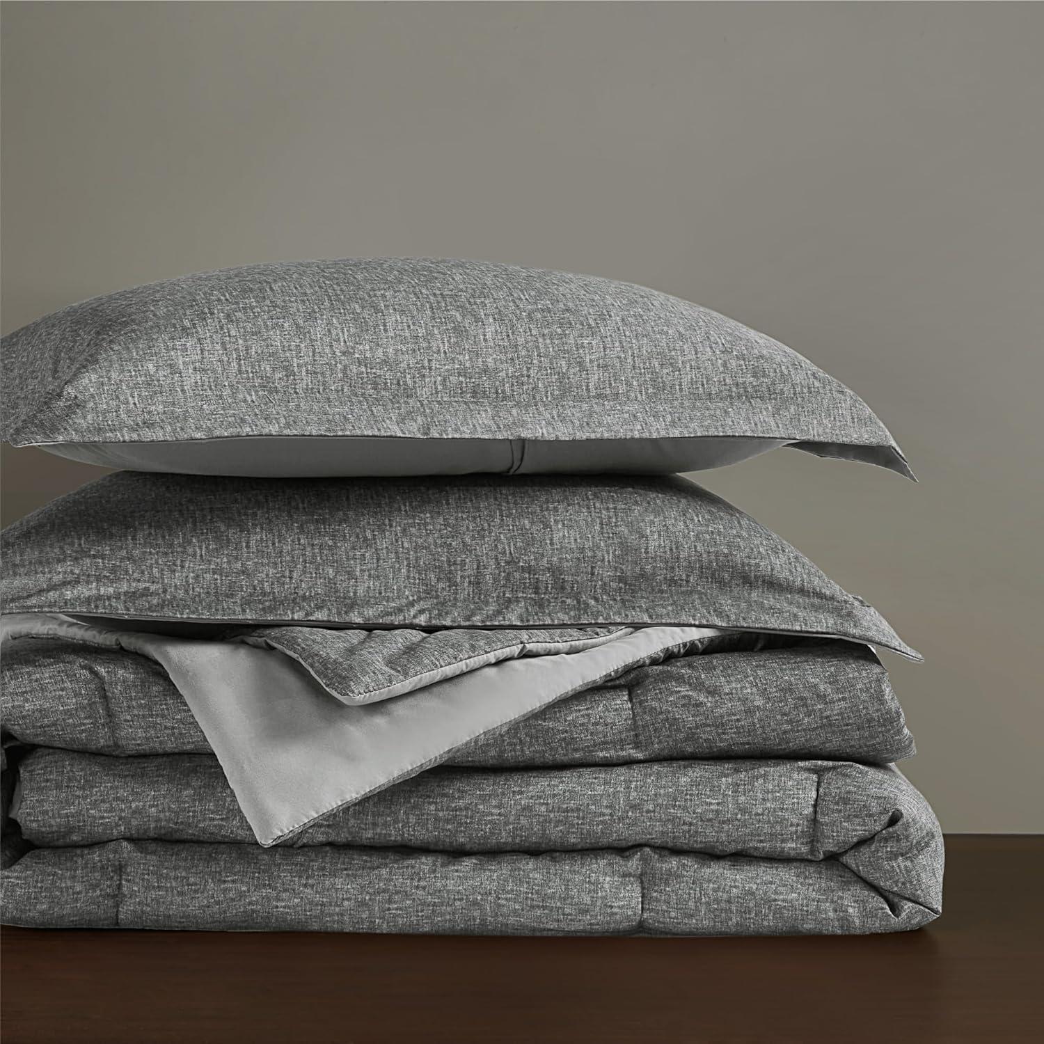 Lightweight Grey Comforter for Queen Size and Full Size Bed, Modern Chambray Bedding Set, Including 1 Comforter and 2 Pillow Shams