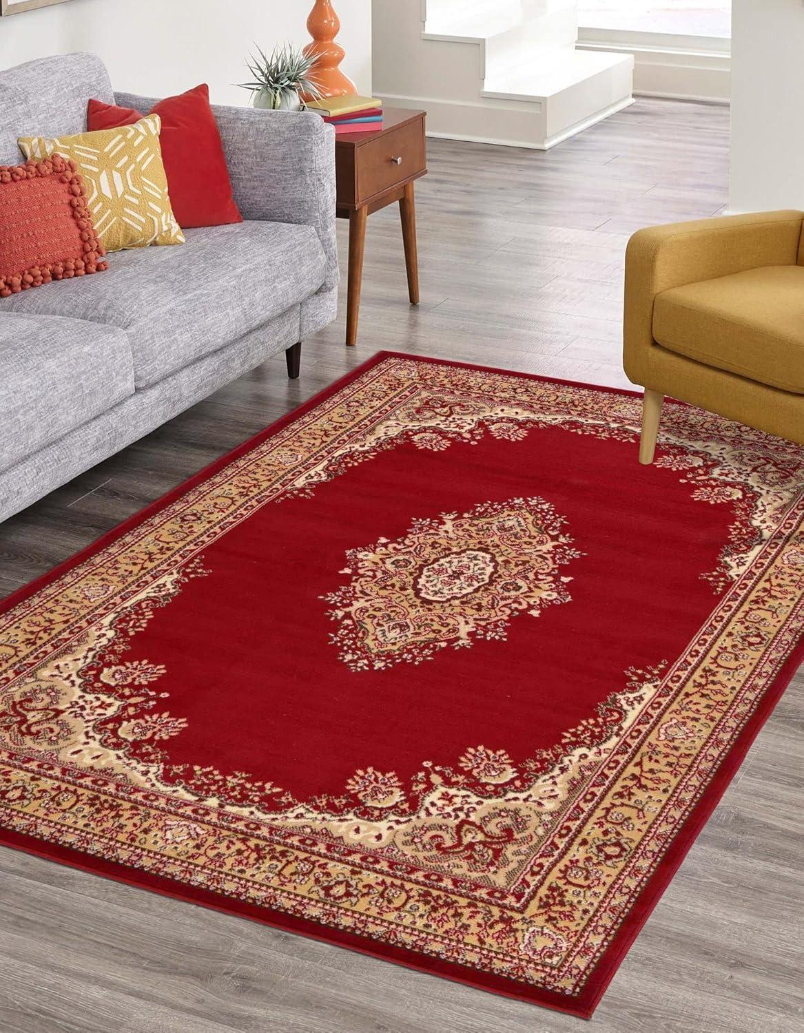 Elegant Medallion 9' x 12' Synthetic Area Rug in Red, Black, and Cream