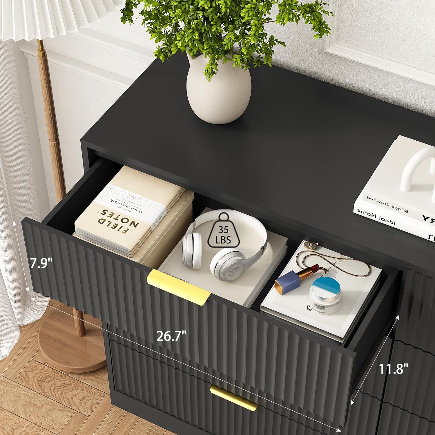 Fluted Dresser For Bedroom With 8 Drawers, 55" Wide Modern Chest Of Drawers With Metal Handle