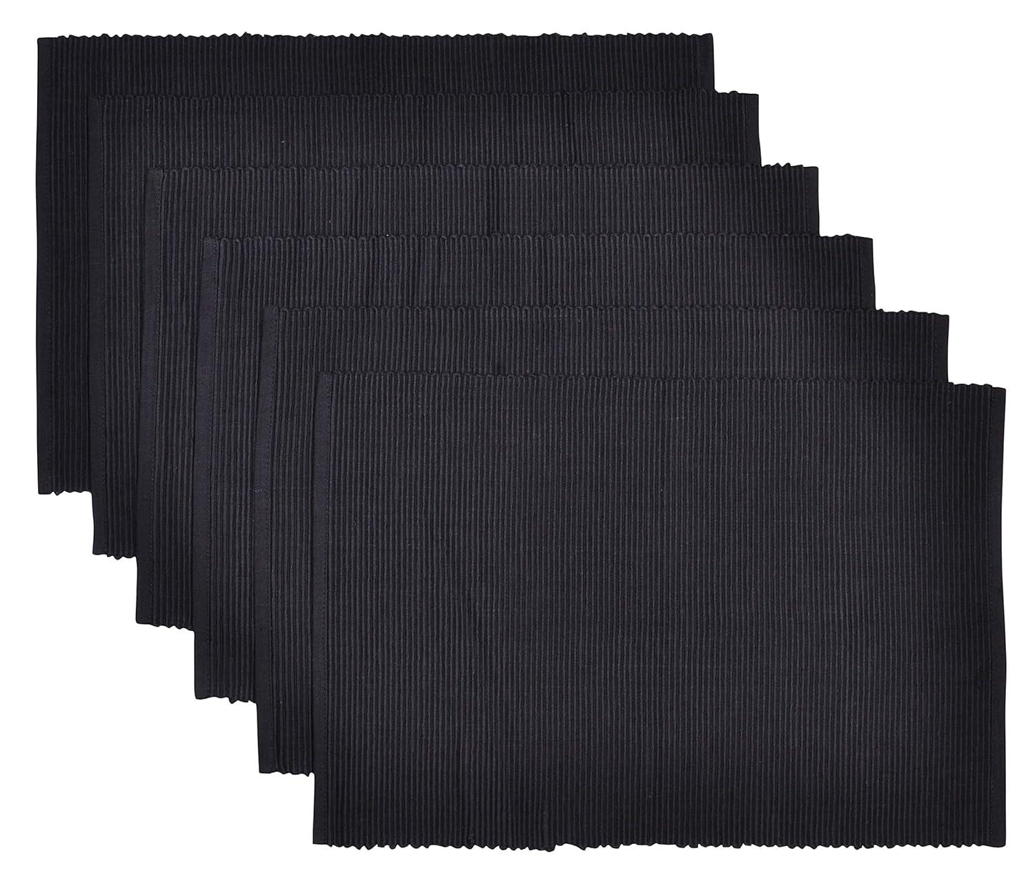 Design Imports Black Ribbed Placemat Set/6