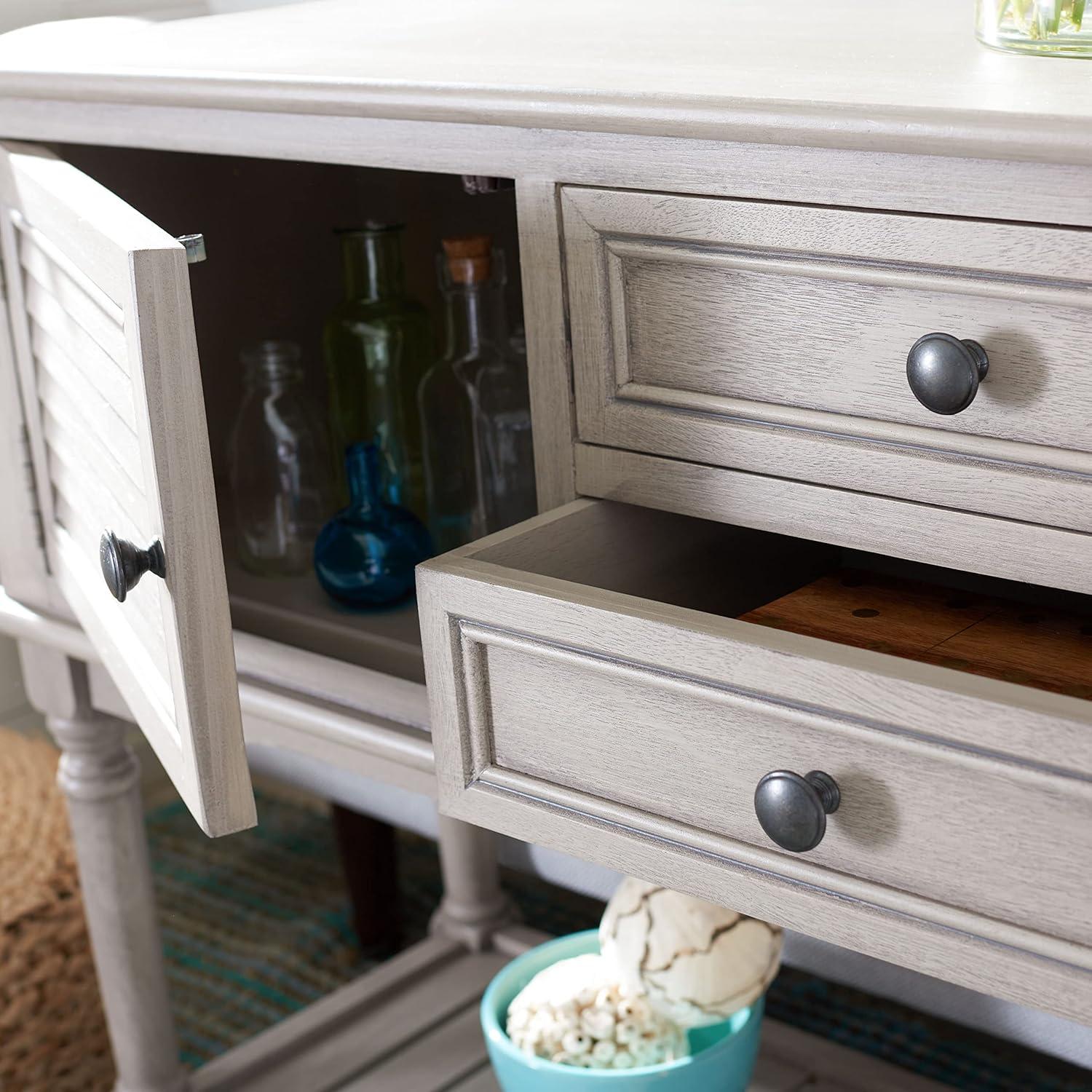 Greige Wood and Metal Console Table with Storage Drawers