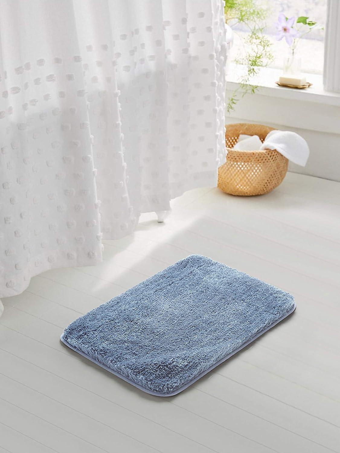 Bath Rug for Bathroom Non Slip Bathroom Mat (20 x 32, Blue) Water Absorbent Soft Microfiber Shaggy Bathroom Rug Machine Washable Bath Mat for Bathroom Thick Plush Shower Mat