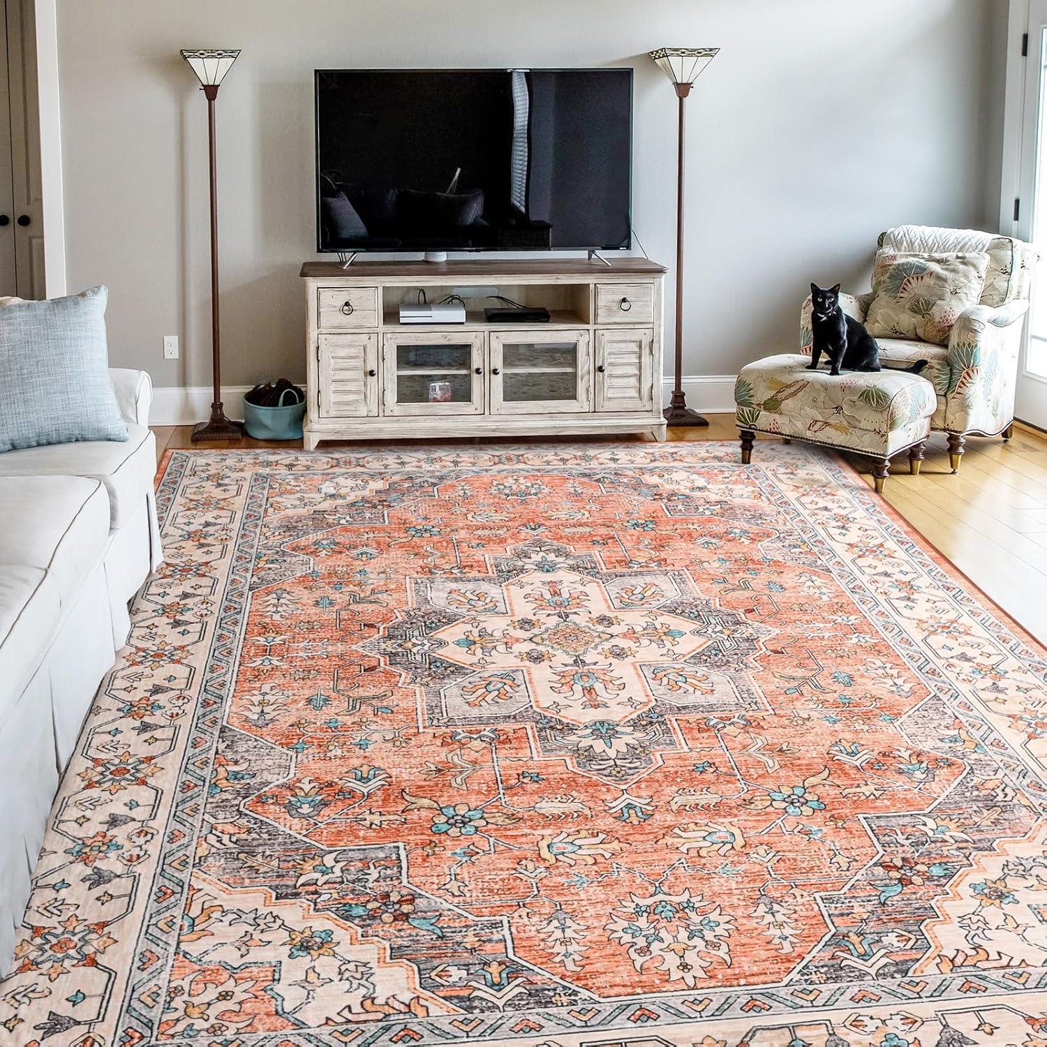 Nuloom Zara Medallion 4x6 Indoor Area Rug for Living Room Bedroom Dining Room Kitchen, Rust/Blue