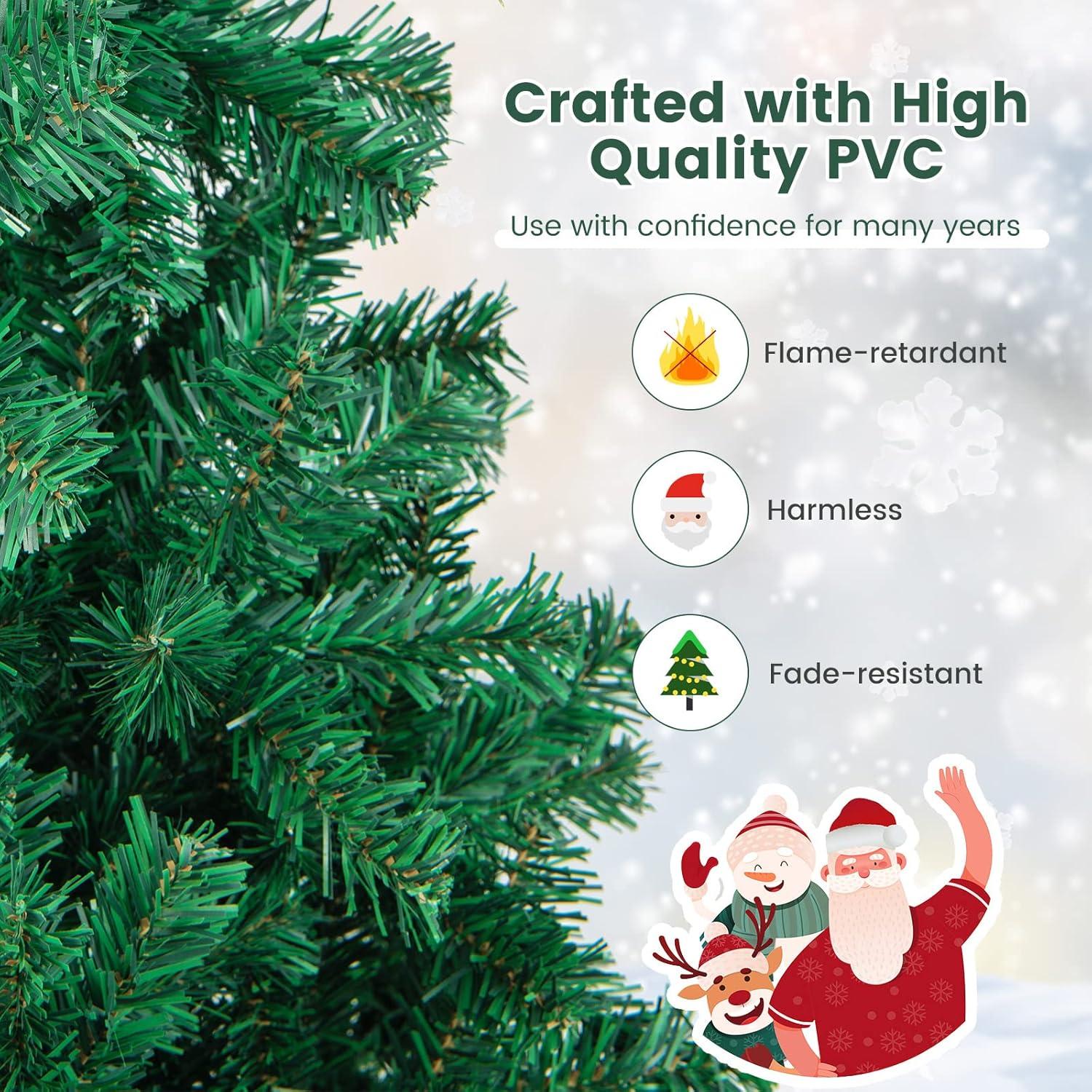 Tangkula 5/6/7/8ft Artificial Christmas Pine Tree Hinged PVC Branches with Solid Metal Legs