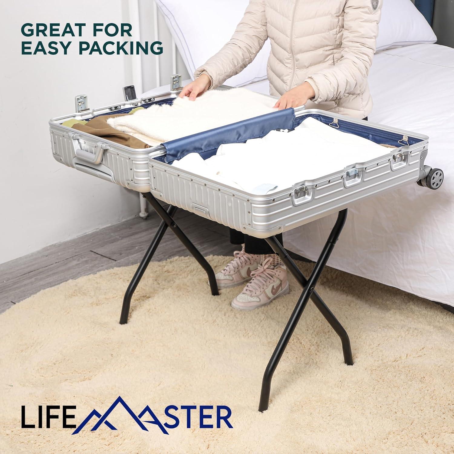 LifeMaster Metal Foldable Luggage Racks for Bedroom - Black - Pack of 4