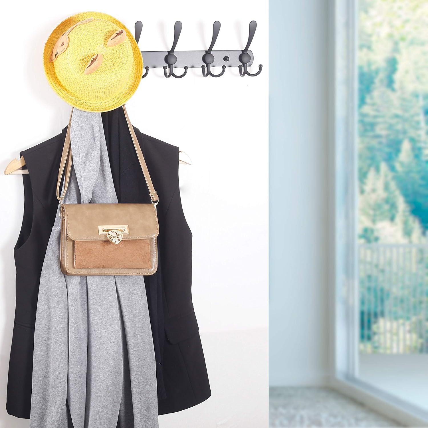 WEBI Coat Rack Wall Mount,5 Tri Hooks for Hanging,Coat Hooks Wall Mount,Hook Rack Rail,Coat Hanger Wall for Jacket,Clothes,Hats,Black,2 Packs