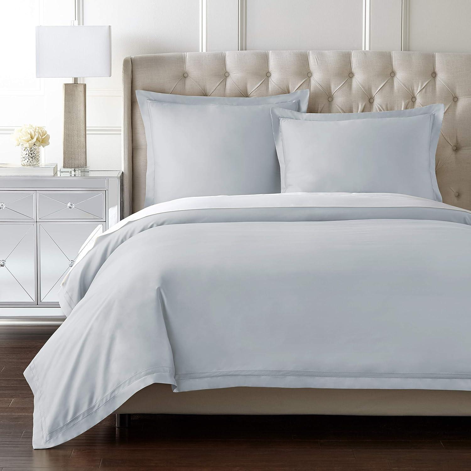 Icy Blue Queen Cotton Duvet Cover Set with Shams