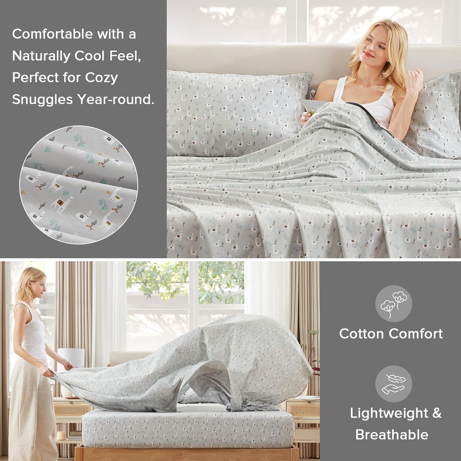 Comfort Spaces 100% Cotton Twin Sheet Set 3-Pieces Gray Lama Lightweight Breathable All Season Cozy Sheet Set