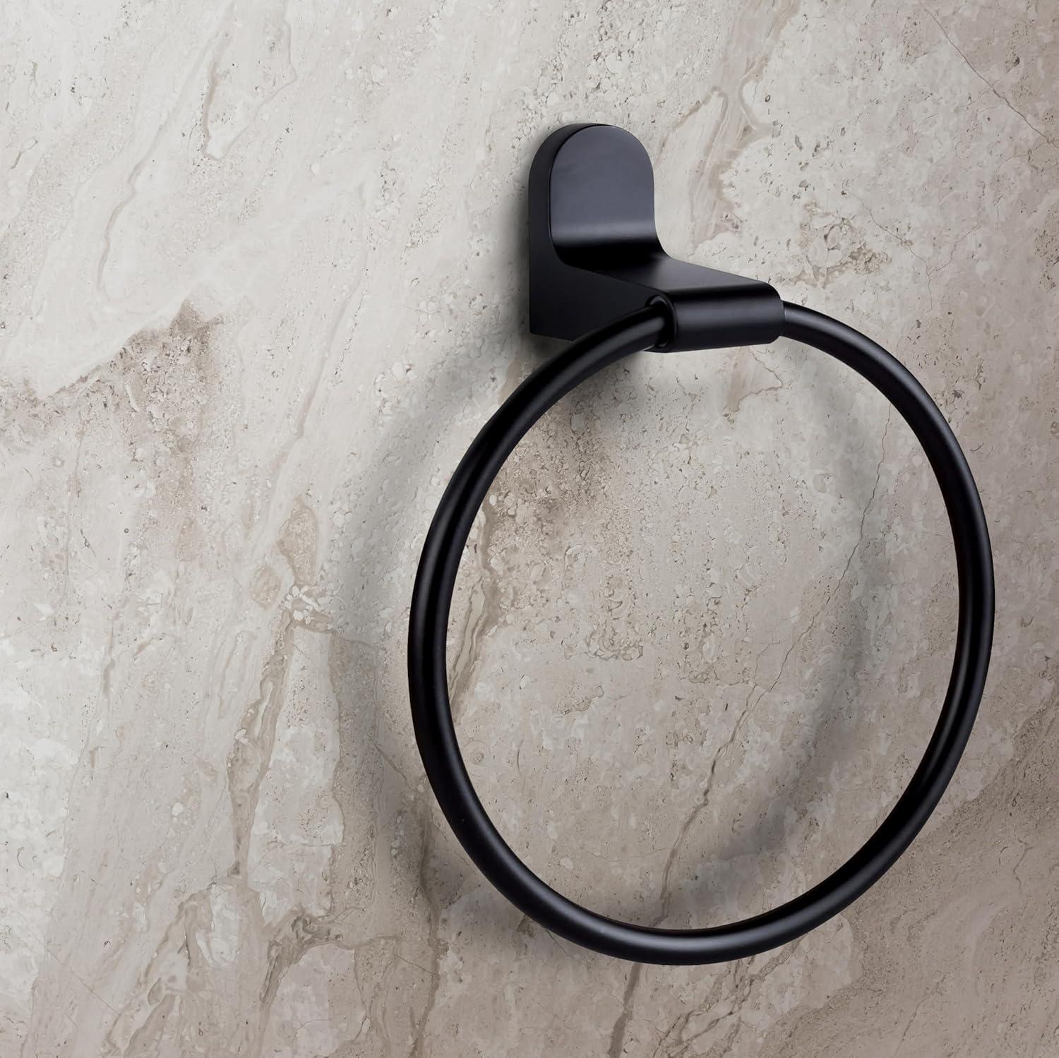 Matte Black Aluminum Wall-Mounted Towel Ring, 6.75" x 8"