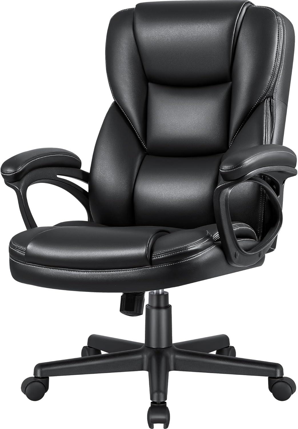Office Executive Chair High Back Adjustable Managerial Home Desk Chair, Swivel Computer Leather Chair with Lumbar Support (Black)