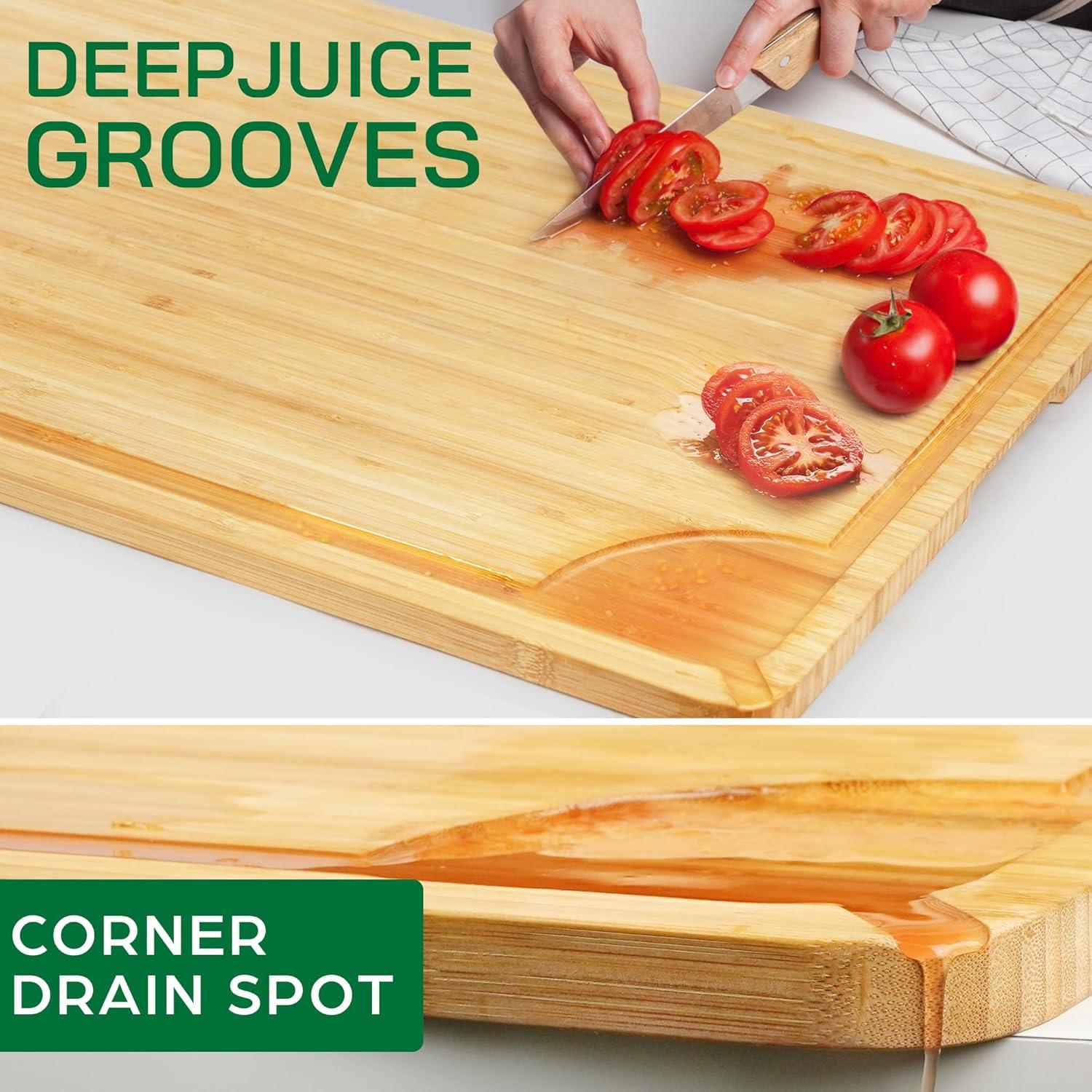 Extra Large Bamboo Cutting Board with Juice Groove and Handles