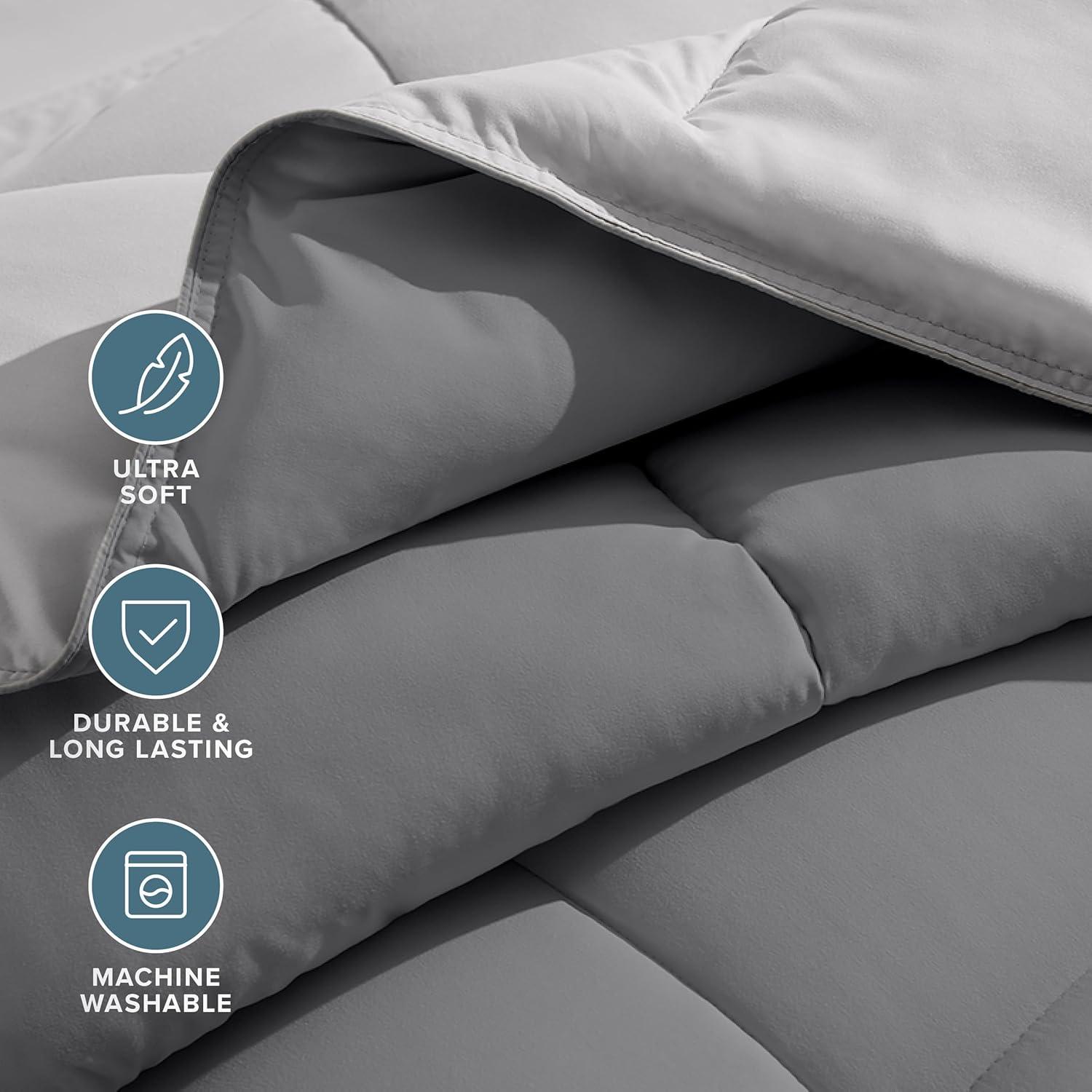 Bare Home 4-Piece Reversible Bed-in-a-Bag - Premium 1800 Collection - Twin XL, Light Gray/Gray Comforter with Gray Sheet Set