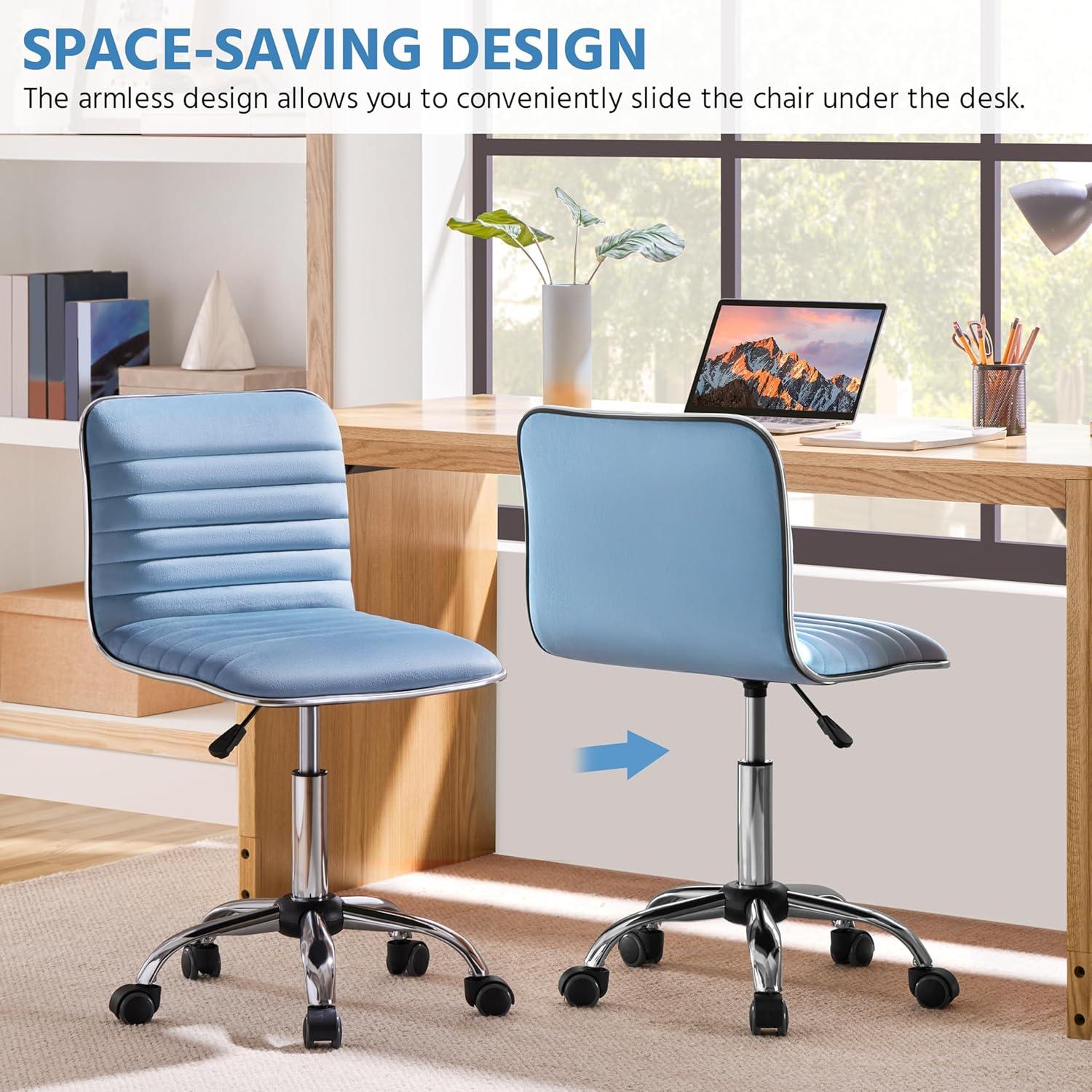 Yaheetech Velvet Low Back Armless Desk Chair Office Chair with Wheels, Blue