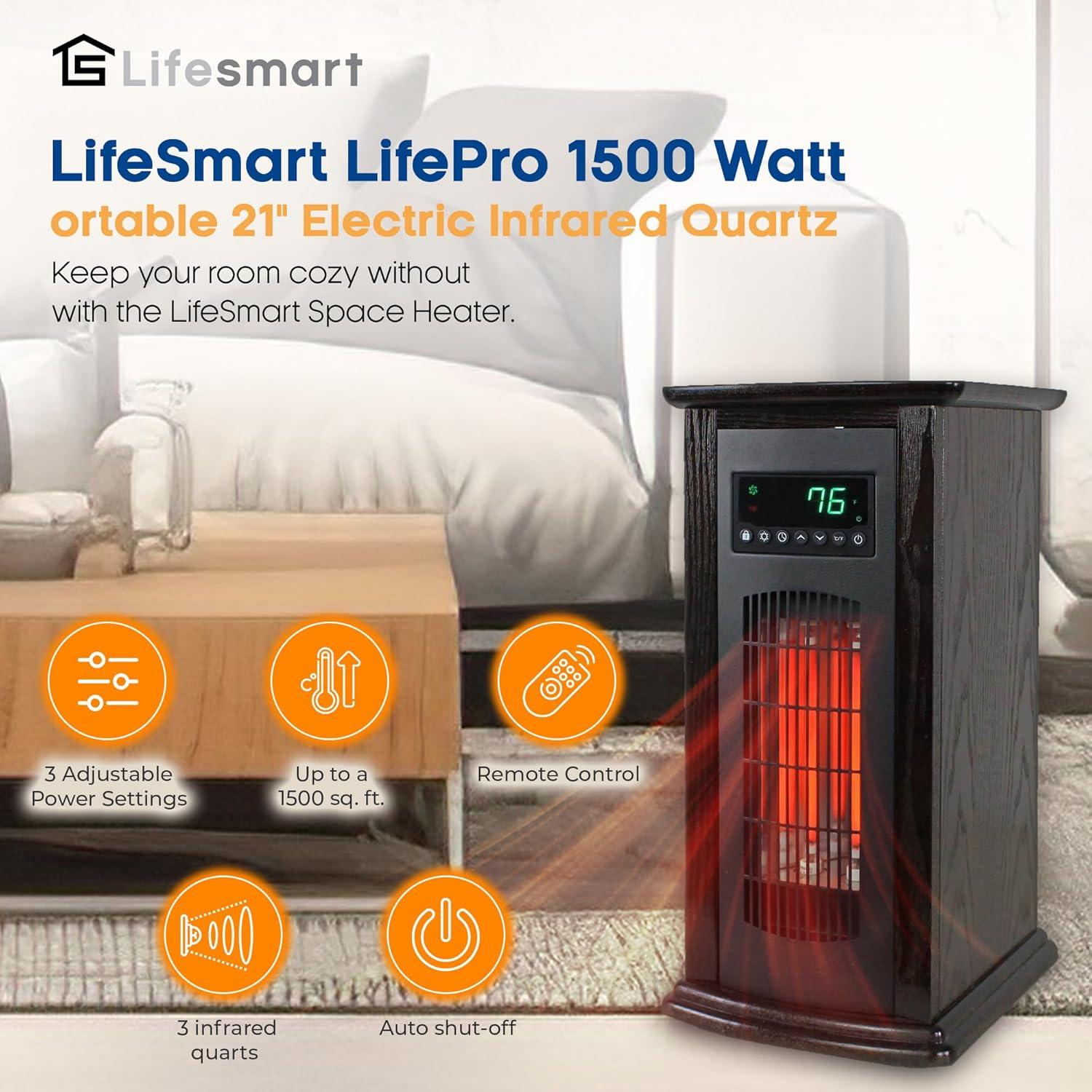 Lifesmart LifeSmart LifePro 1500 Watt 1500 BTU Infrared Quartz Indoor Tower Space Heater
