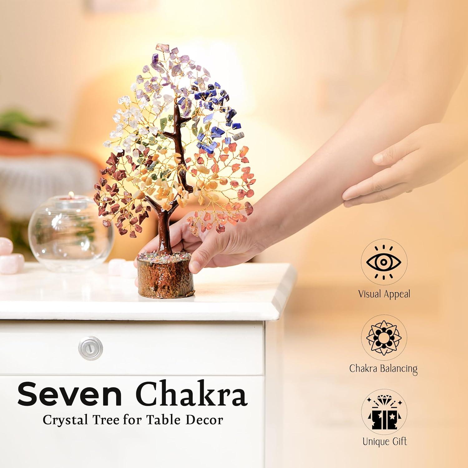 Multicolor Crystal Chakra Tree with Golden Wire