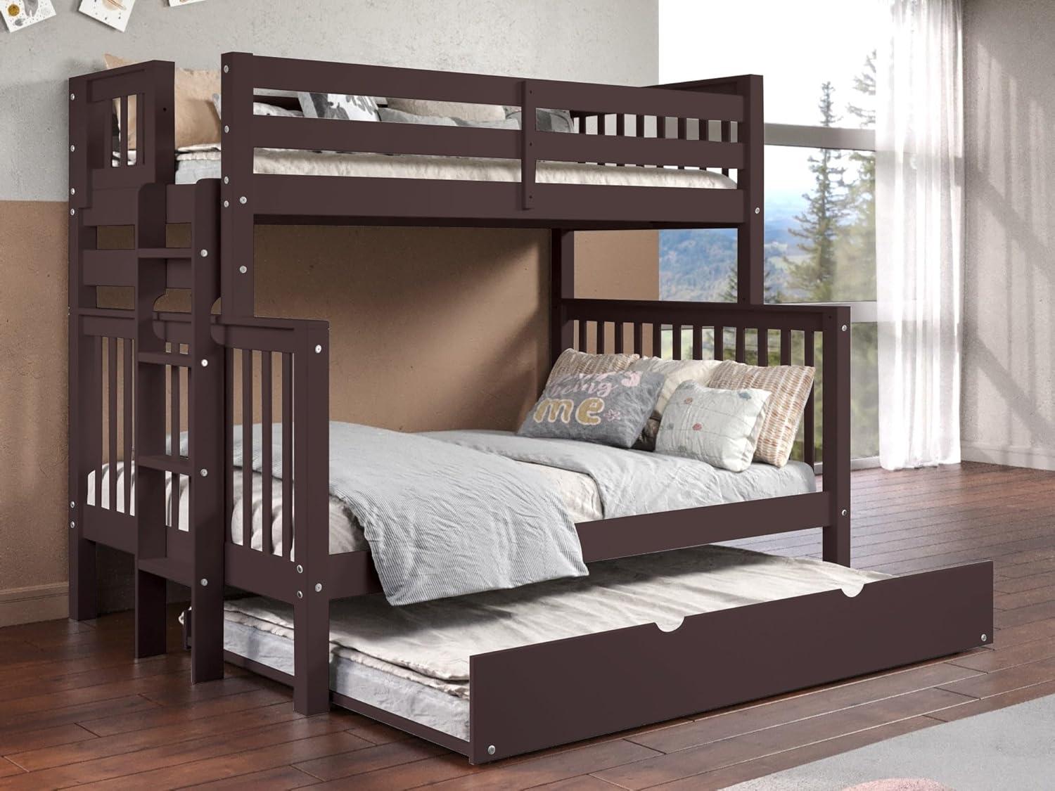 Bedz King Bunk Beds Twin over Full Mission Style with End Ladder and a Full Trundle, Dark Cherry