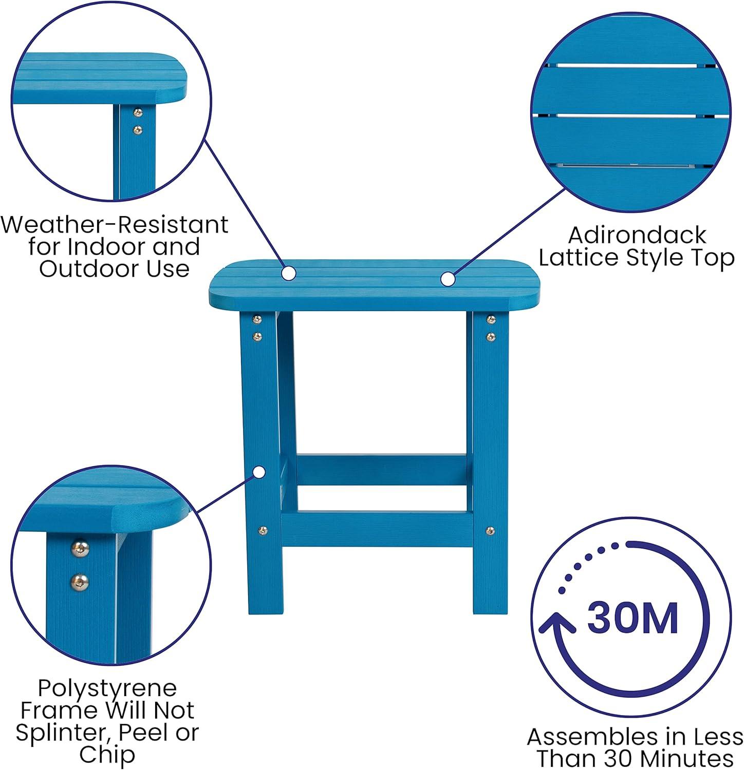 Flash Furniture Charlestown All-Weather Poly Resin Wood Adirondack Side Table in Blue