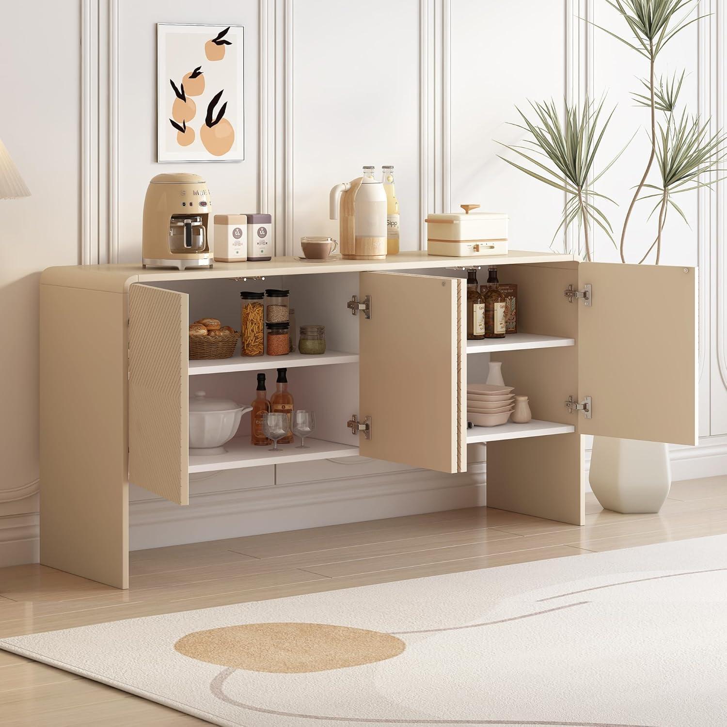 Apricot Cream 60" MDF and Particle Board Minimalist Sideboard with Adjustable Shelves