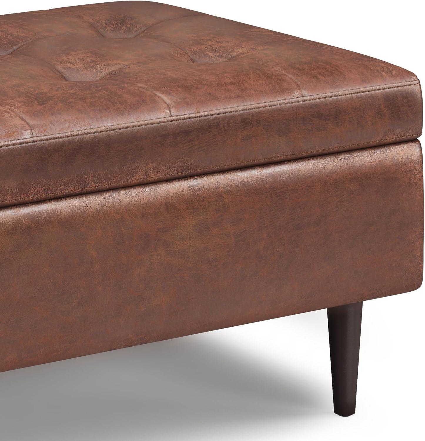 Shay Distressed Saddle Brown Mid Century Modern Storage Ottoman